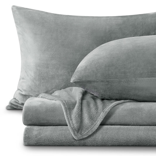 BEDELITE Flannel Sheets Full Size Grey - Super Soft Fleece Sheets Set Fluffy Extra Plush, 4 Piece(Include Fitted Sheet, Flat Sheet, 2 Pillowcases)