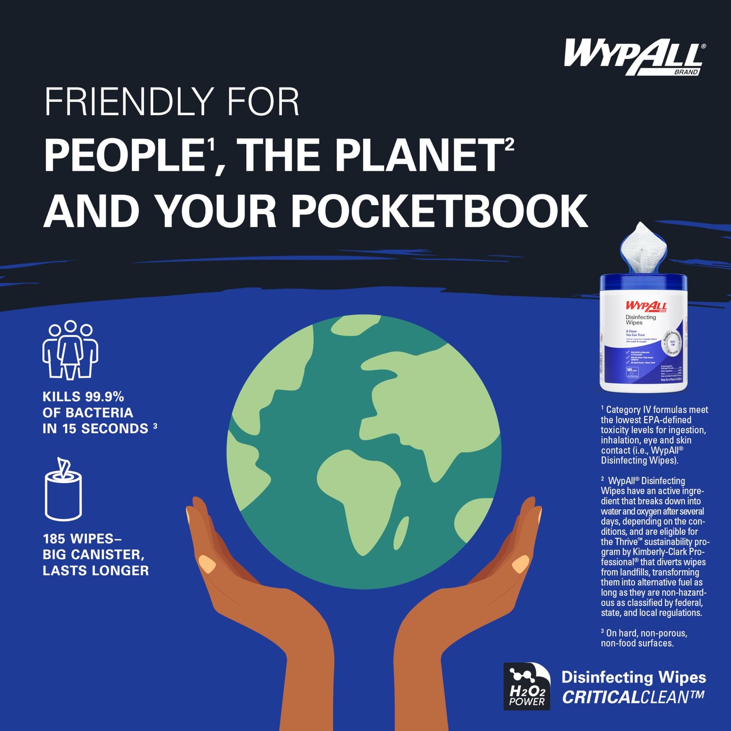 WypAll® Brand Disinfecting Wipes (54481), Hydrogen Peroxide Disinfectant Cleaner for Commercial, Industrial & Healthcare, 5.75"x7" Wipes, Fresh Scent (3 Canisters of 185 Sheets)