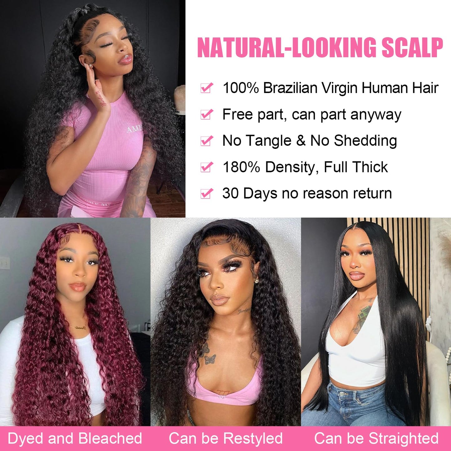 RAYFOG 28 Inch Deep Wave Lace Front Wigs Human Hair 13x4 Deep Curly Human Hair Wig Pre Plucked 180% Density HD Transparent Lace Front Wigs Human Hair for Women Deep Wave Frontal Wigs with Baby Hair