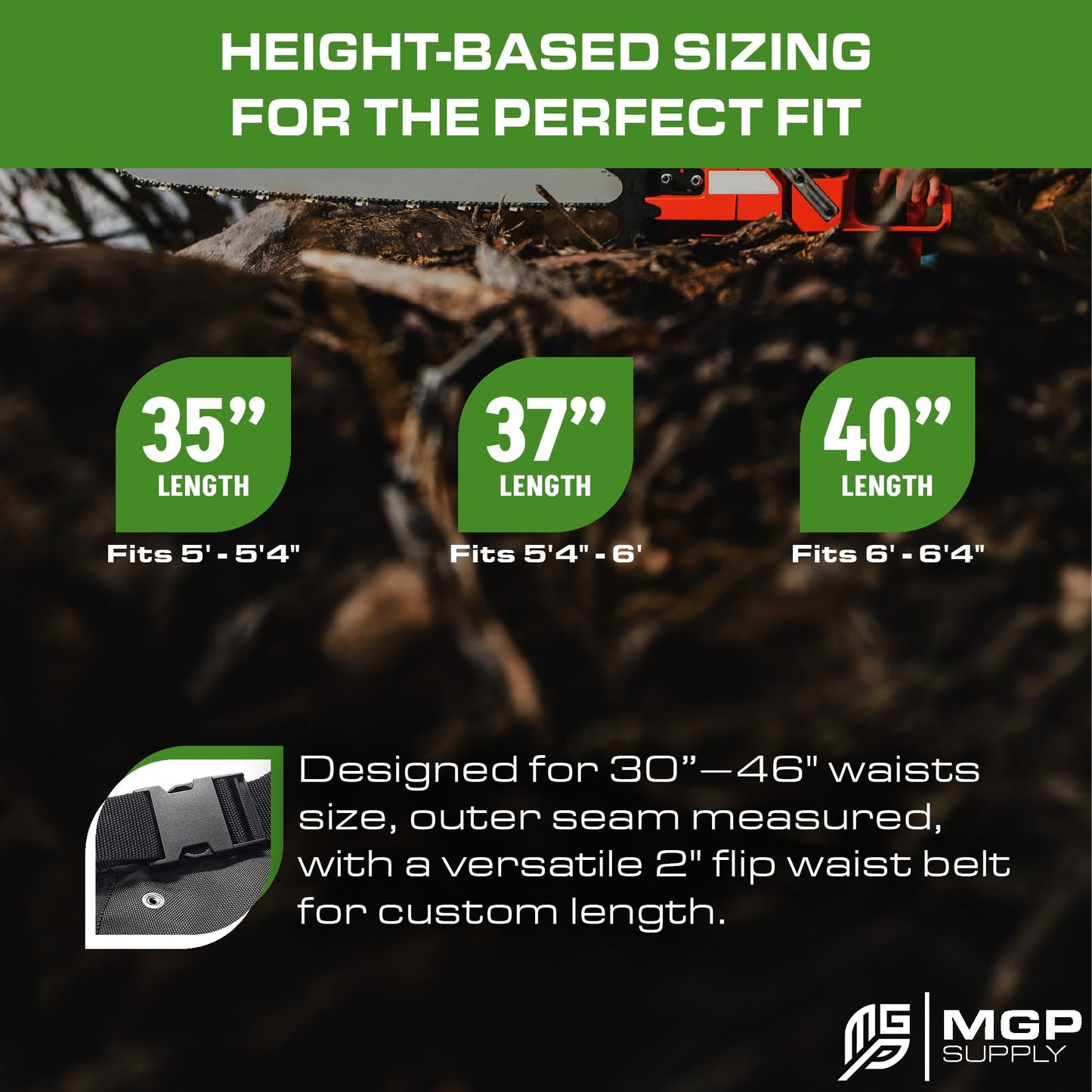 MGP SUPPLY Black 37” Chainsaw Chaps for Men with Forester Ear Muffs, Apron-Style Men's Chain Saw Chaps with Pocket & Adjustable Waist, Includes Safety Glasses, Chainsaw Safety Equipment