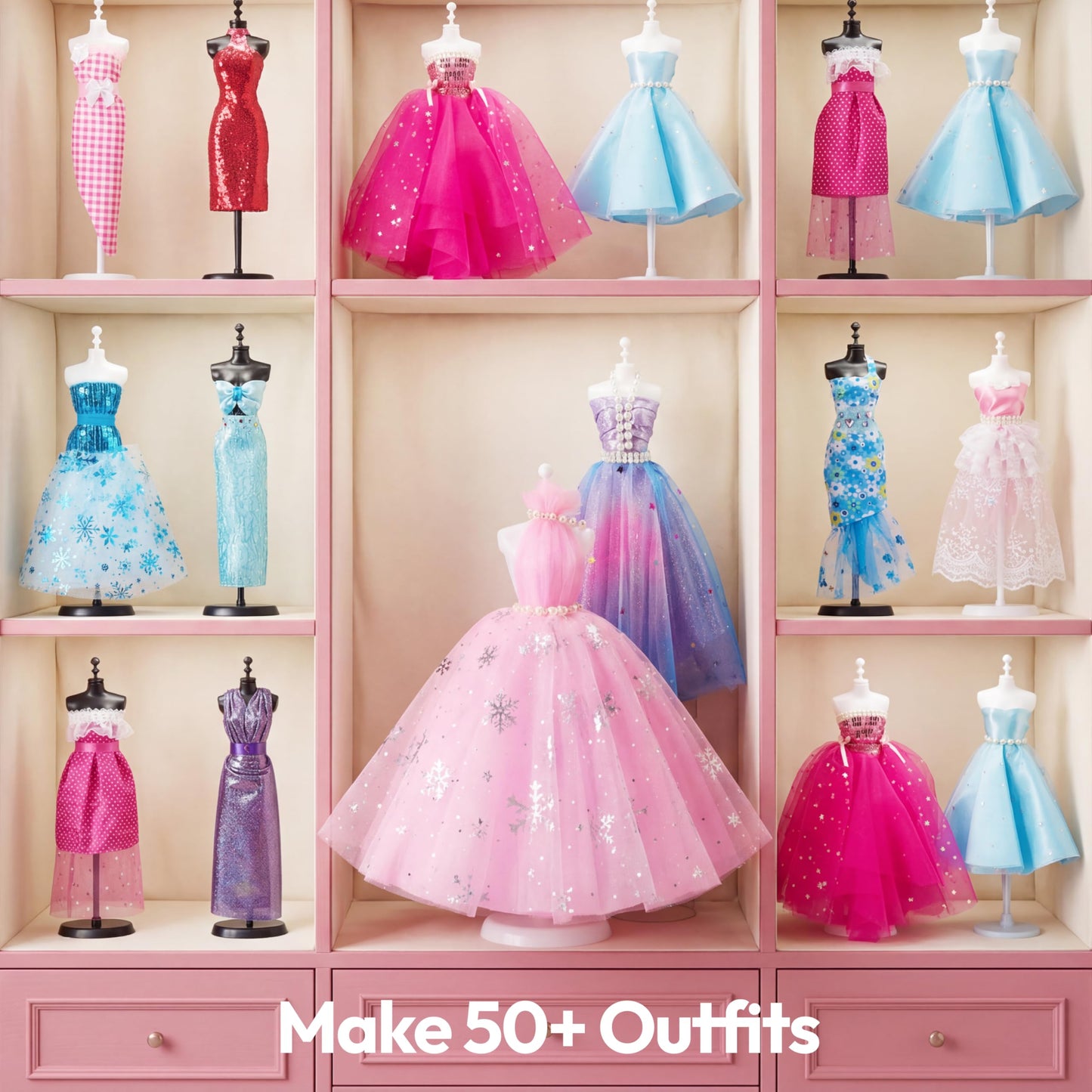 Klever Kits 400+PCS Fashion Design Crafts for Kids Art and Crafts Toy DIY Sewing Crafts with 3 Mannequins for Girls Aged 8-12，Christmas Toys Gifts for Kids