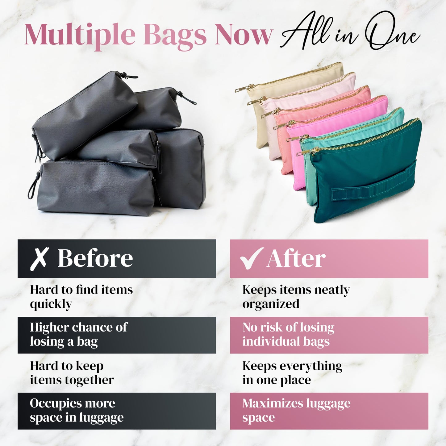 BOBBIE BAGS Accordion Makeup Bag, Travel Makeup Bag with 6 Compartments, Large Capacity Cosmetic Bags for Women, Toiletry Bag for Women, Makeup Organizer, Zipper Pouch Preppy Stuff