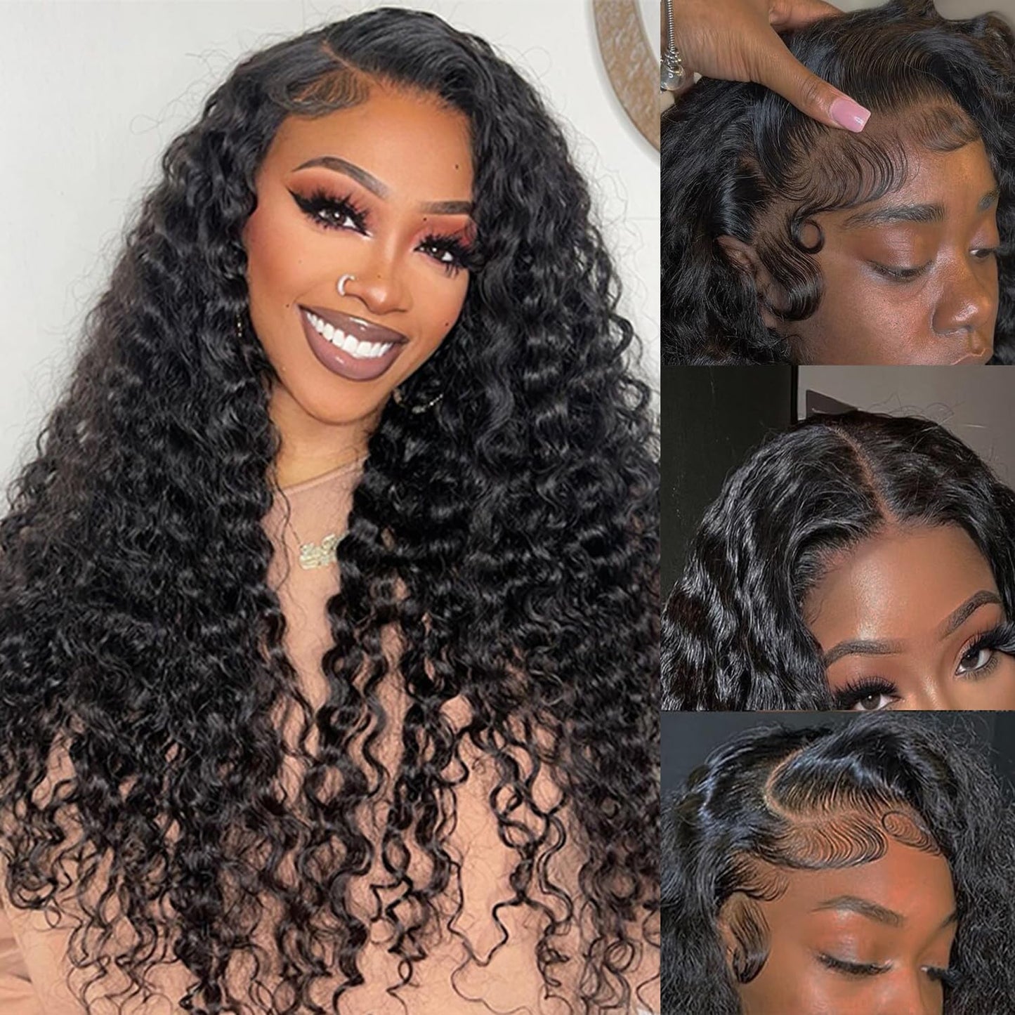 LUXEDIVA 12A Deep Wave Bundles Human Hair 16 18 20 Inchs Human Hair Bundle 100% Unprocessed Brazilian Curly Wet Wavy Texture 3 Bundles Deep Wave Natural Black