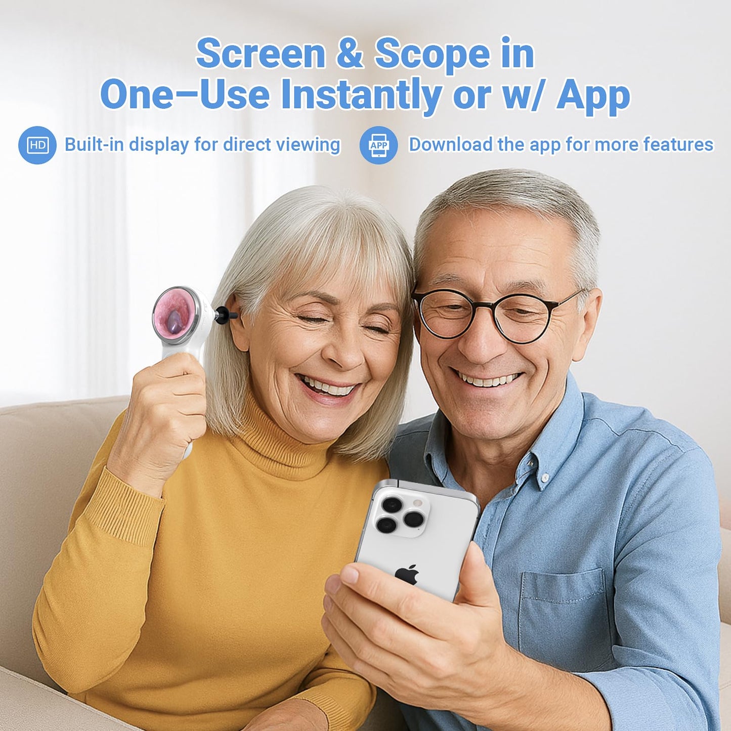 ScopeAround Otoscope with Light, Digital Otoscope w/1.85in IPS Screen, 720p HD Ear Wax Removal Tool Camera, Video Otoscope Ear Camera with 6 LED Lights, Compatible with Android/iPhone