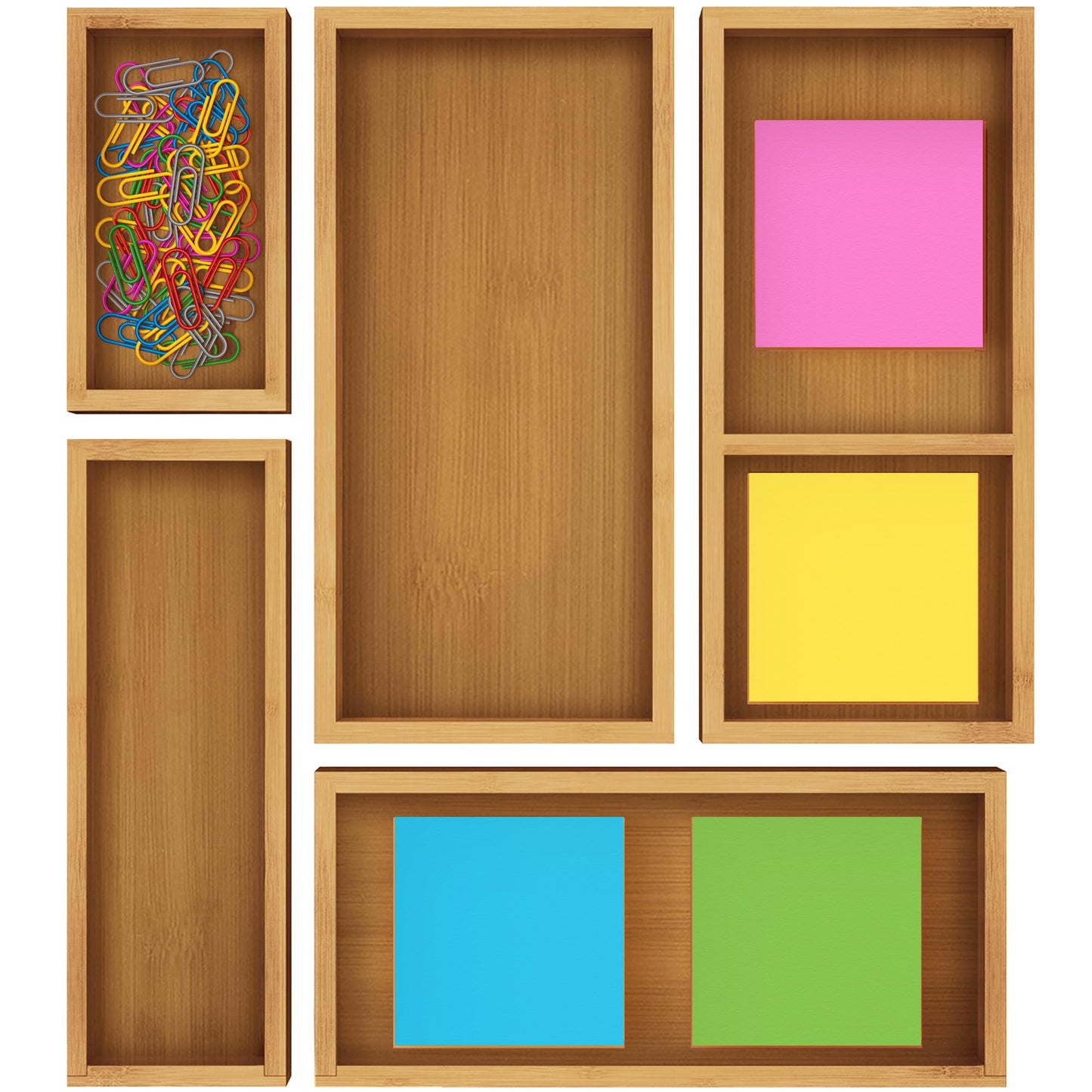 ROYAL CRAFT WOOD Premium Carbonized Bamboo Decorative Boxes - Drawer Organizer Set (5-Piece) – Wood Storage Boxes for Kitchen, Bathroom, Office & Makeup
