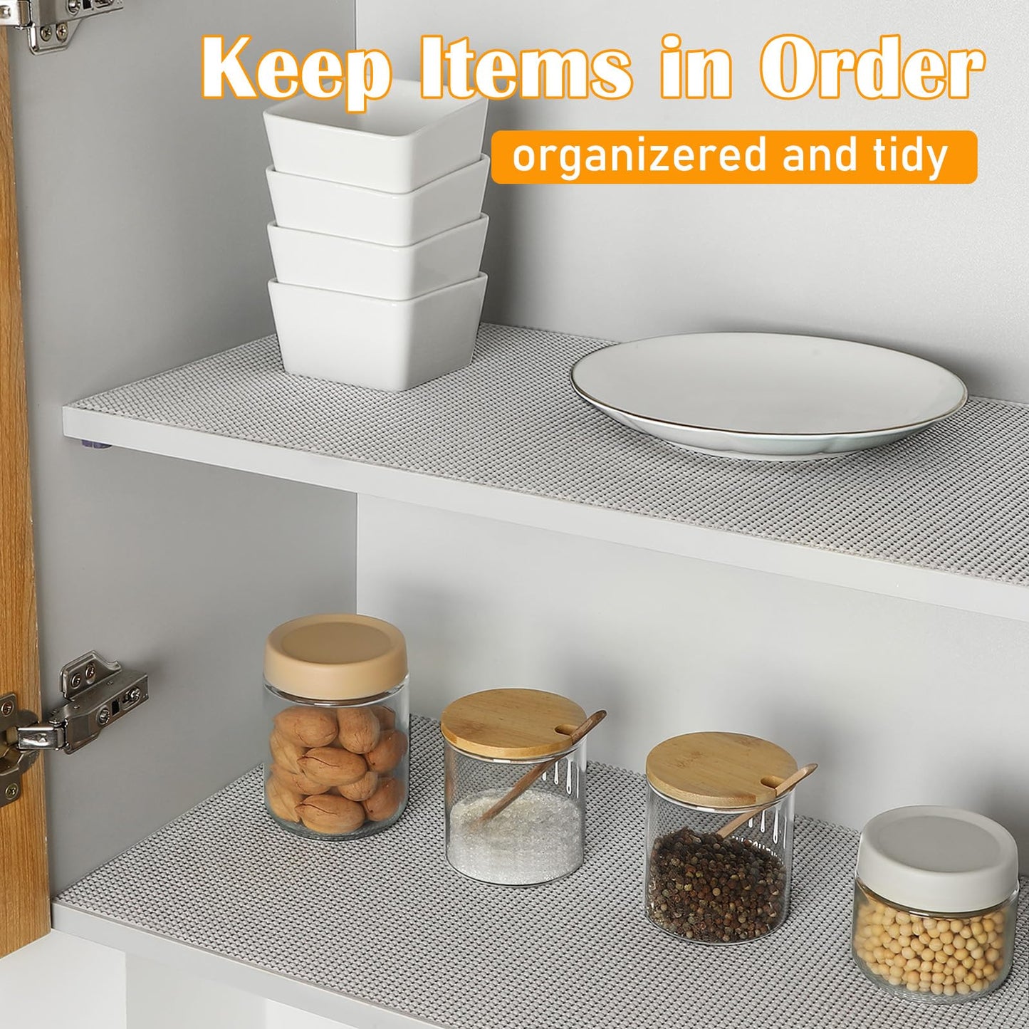Songrey Non-Adhesive Drawer and Shelf Liner, Non Slip Cabinet Liners, Protect Kitchen Cupboard, Bathroom Drawers, Breathable, Thick Strong Grip mat (12IN x 20FT, Light Gray)
