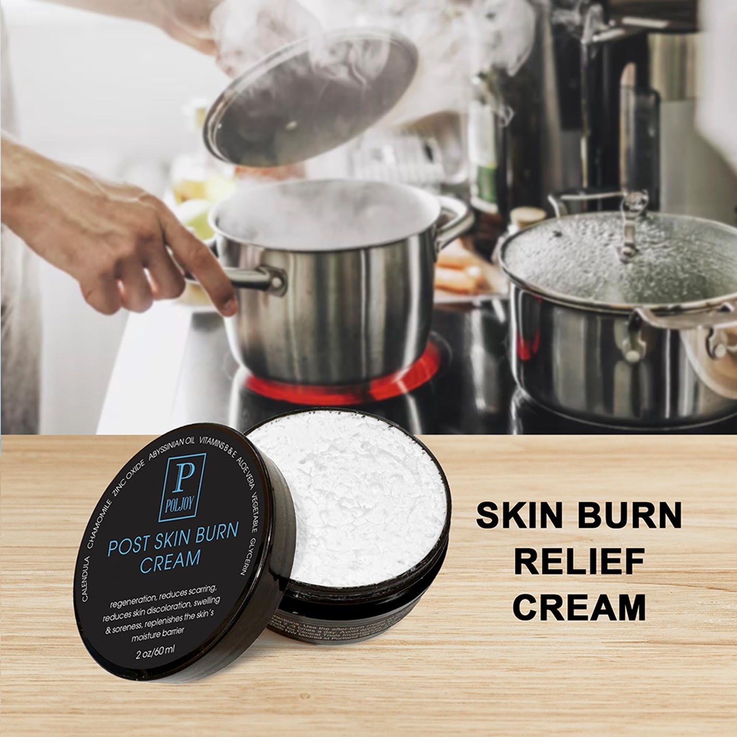 Skin Burn Cream Repair Natural - Post Burns Healing Remedy - Scar Care Promotes Recovery - Soothing First Degree Treatment - Sunburns Aid Fast Relief - Household & Vacation - Made in US (Pack of 2)