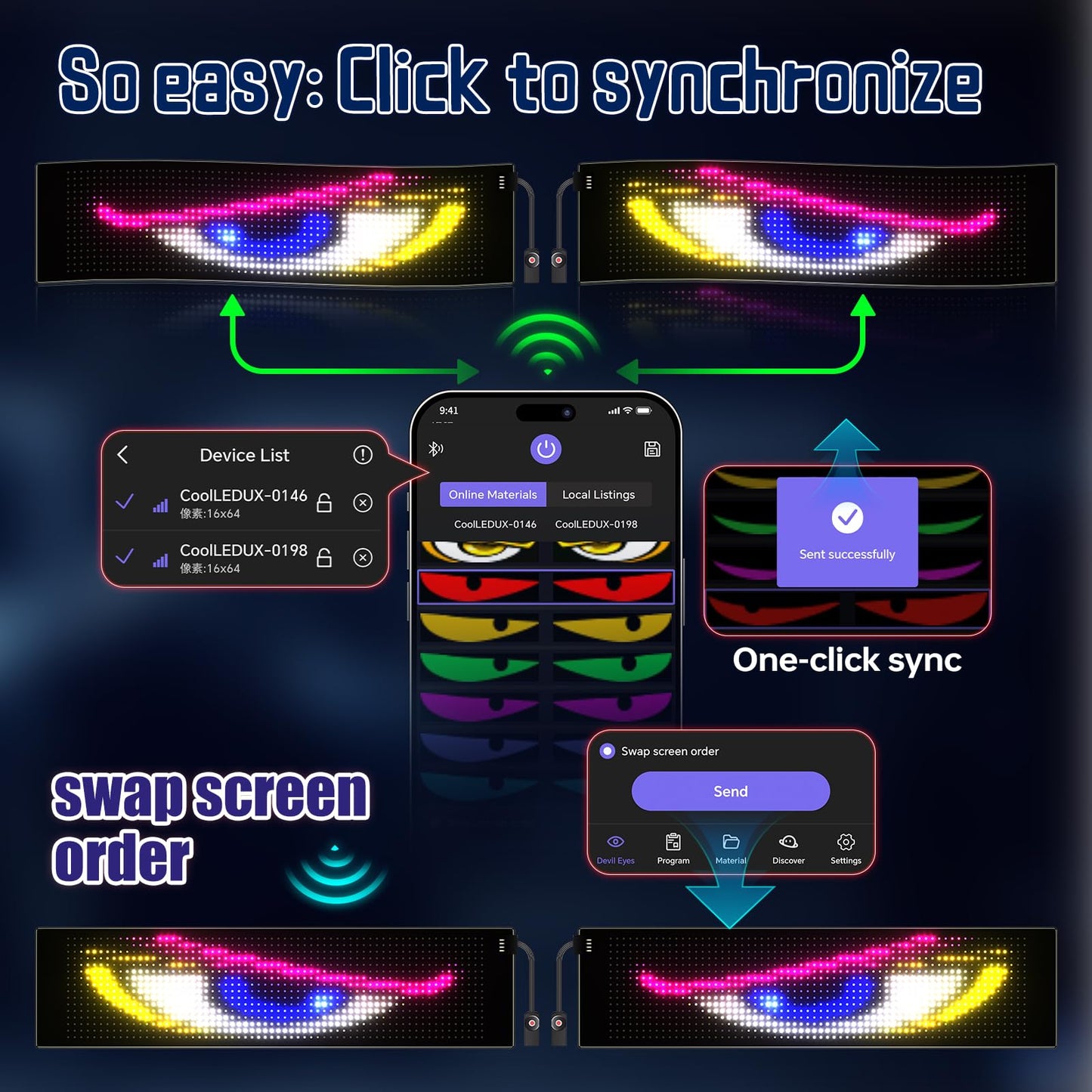 LED Eyes for Truck| Devil Eyes Light for Cars | Flexible Scrolling Programmable LED Signs | Can Edit Text/Graffiti/Animations