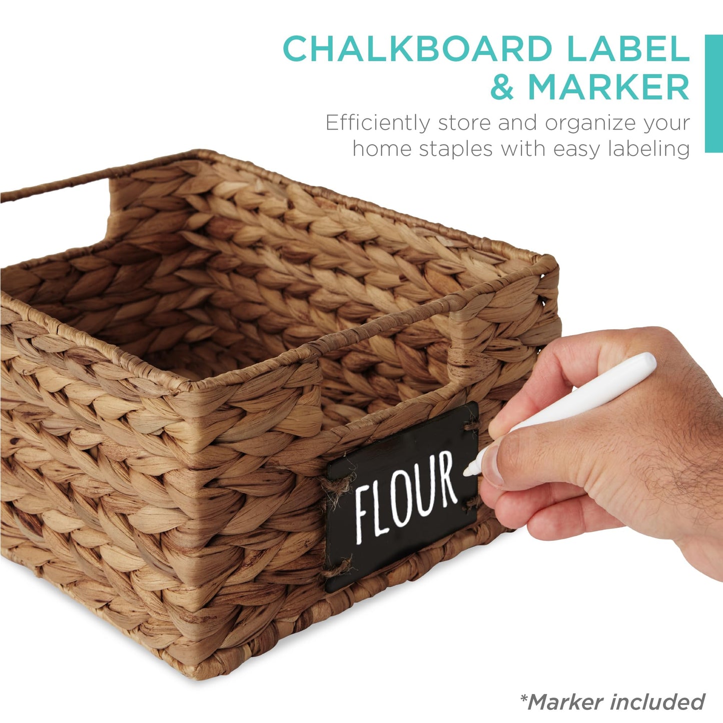 Best Choice Products Set of 4 9x12in Water Hyacinth Pantry Baskets, Woven Organizers w/Chalkboard Label, Chalk Marker - Chestnut