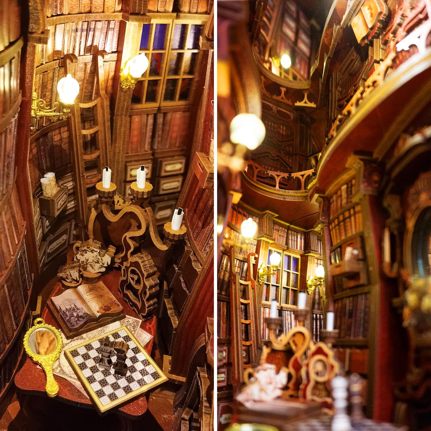 JOOHOUR DIY Book Nook Kit, Beauty and The Beast, Dollhouse Miniature, Booknook Bookshelf Insert Decor Alley 3D Wooden Puzzle, Bookends Model Building Kit with LED Light for Adults, Enchanted Library