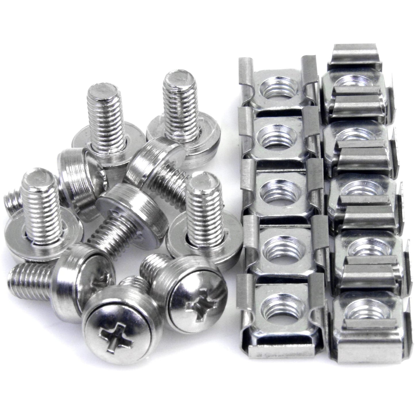 StarTech.com M6 Screws and Cage Nuts - 50 Pack - M6 Mounting Screws and Cage Nuts for Server Rack and Cabinet - Silver , TAA (CABSCREWM6)
