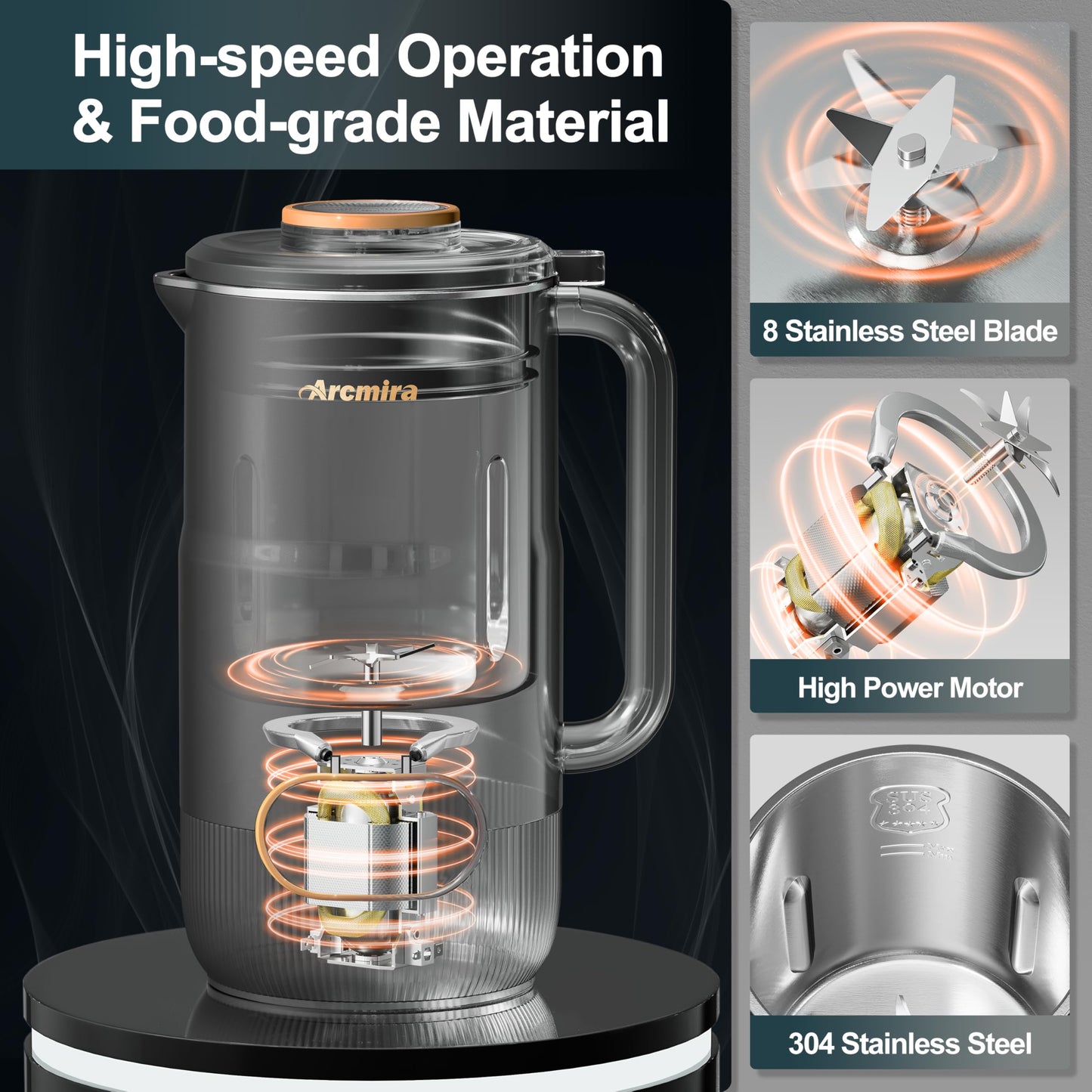 8 in 1 Nut Milk Maker, 8 Blade 35oz Homemade Almond, Oat, Coconut, Soy, Plant Based Milks and Non Dairy Beverages, Soy Milk Maker Machine with Delay Start/Keep Warm/Self-Cleaning/Boil Water