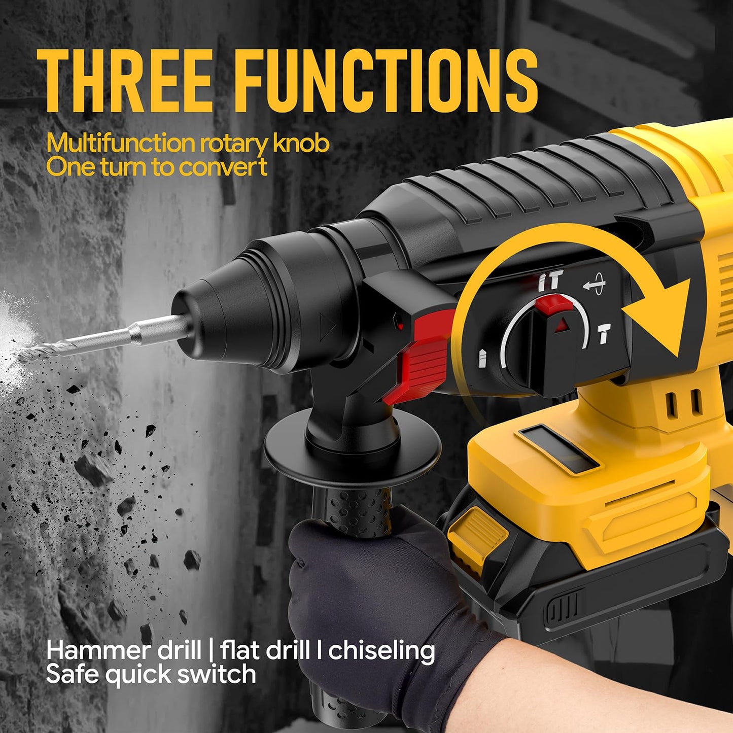 SDS Cordless Rotary Hammer Drill Compatible with Dewalt 20V Battery(NO Battery) Brushless Motor, Safety Clutch, 4 Functions with 5 Drills and Carrying Bag for Concrete/Masonry/Wood/Metal