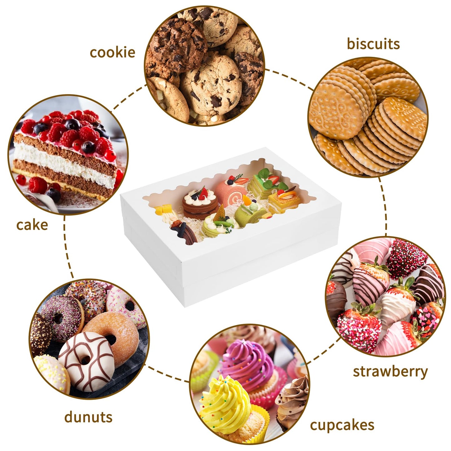 Moretoes 40pcs 14x10x4in Sheet Cake Boxes, Quarter Sheet Bakery Boxes with Window, for Pastry Baking Cake, Cupcakes, Donuts, Cookies, Pie Treat Packaging For Graduation, White Large