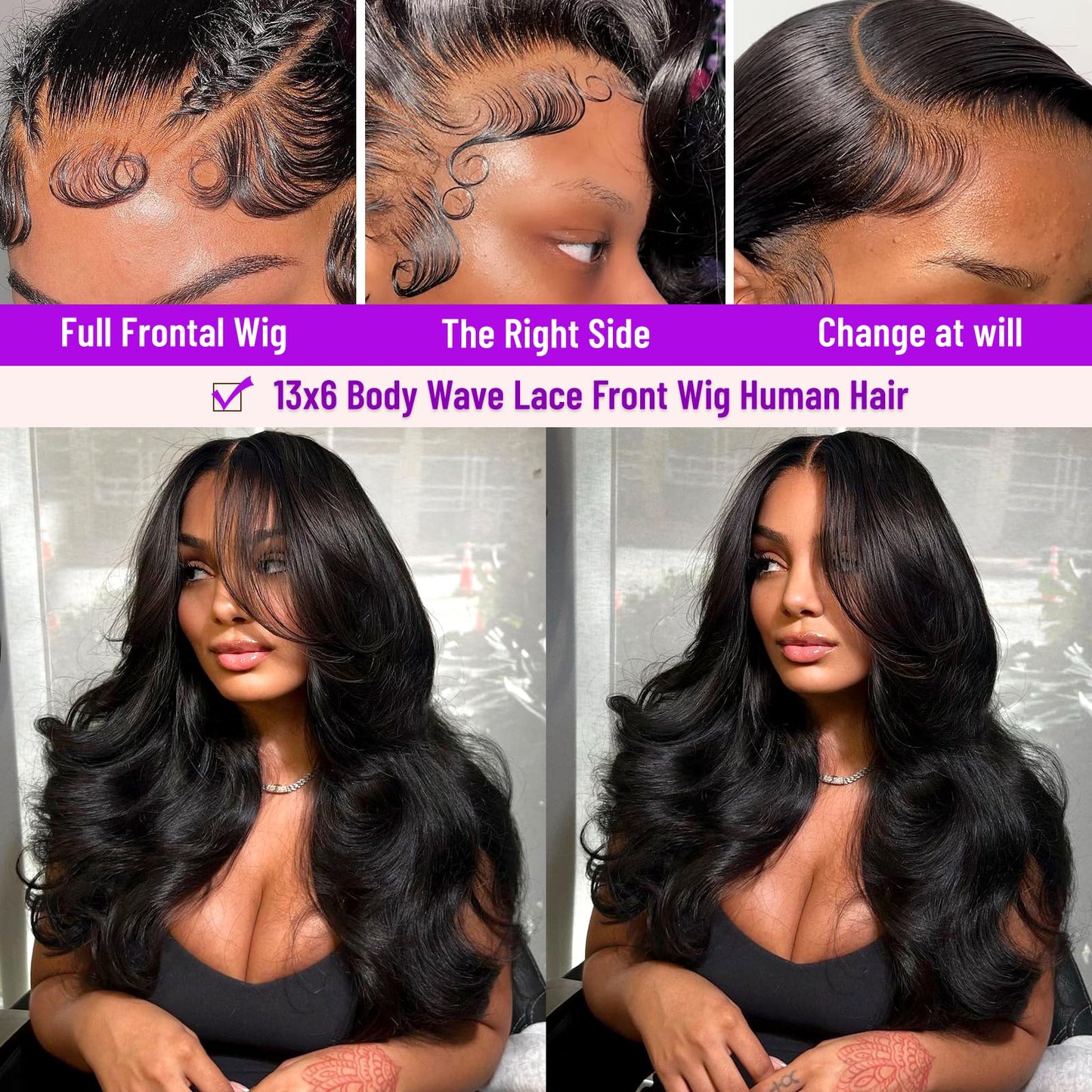13x6 HD Lace Front Wigs Human Hair Pre Plucked 13x6 Body Wave Lace Front Wigs Human Hair with Baby Hair Brazilian Full Lace Frontal Wig 13x6 Body Wave Wig for Women 180% Density Natural Black 22 Inch