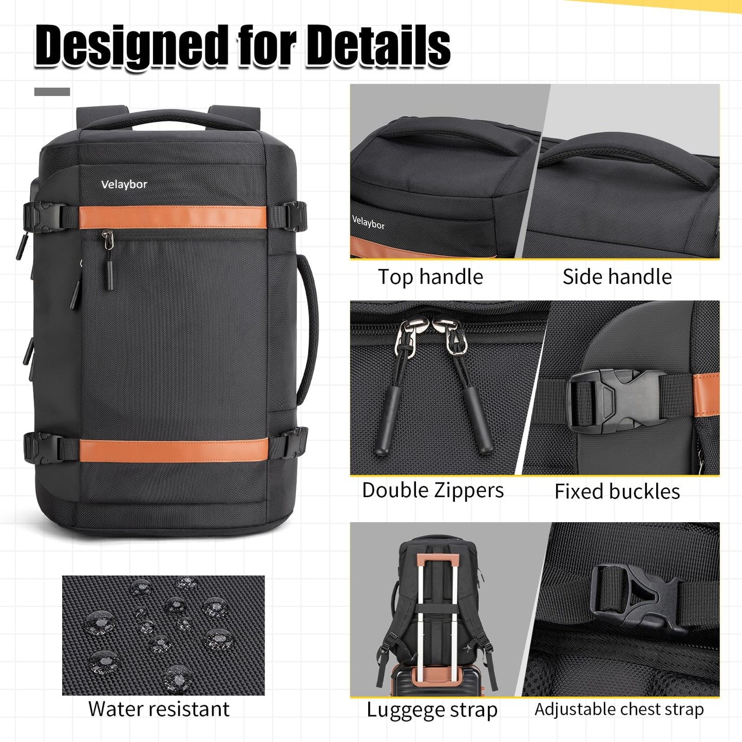 Velaybor 42L Travel Backpack with 4 Packing Cubes, TSA Friendly Flight Approved Carry-On Bag with USB Charging Port, Water-Resistant Weekender Business Backpack for Men Women, Fits 17.3" Laptop(Black)