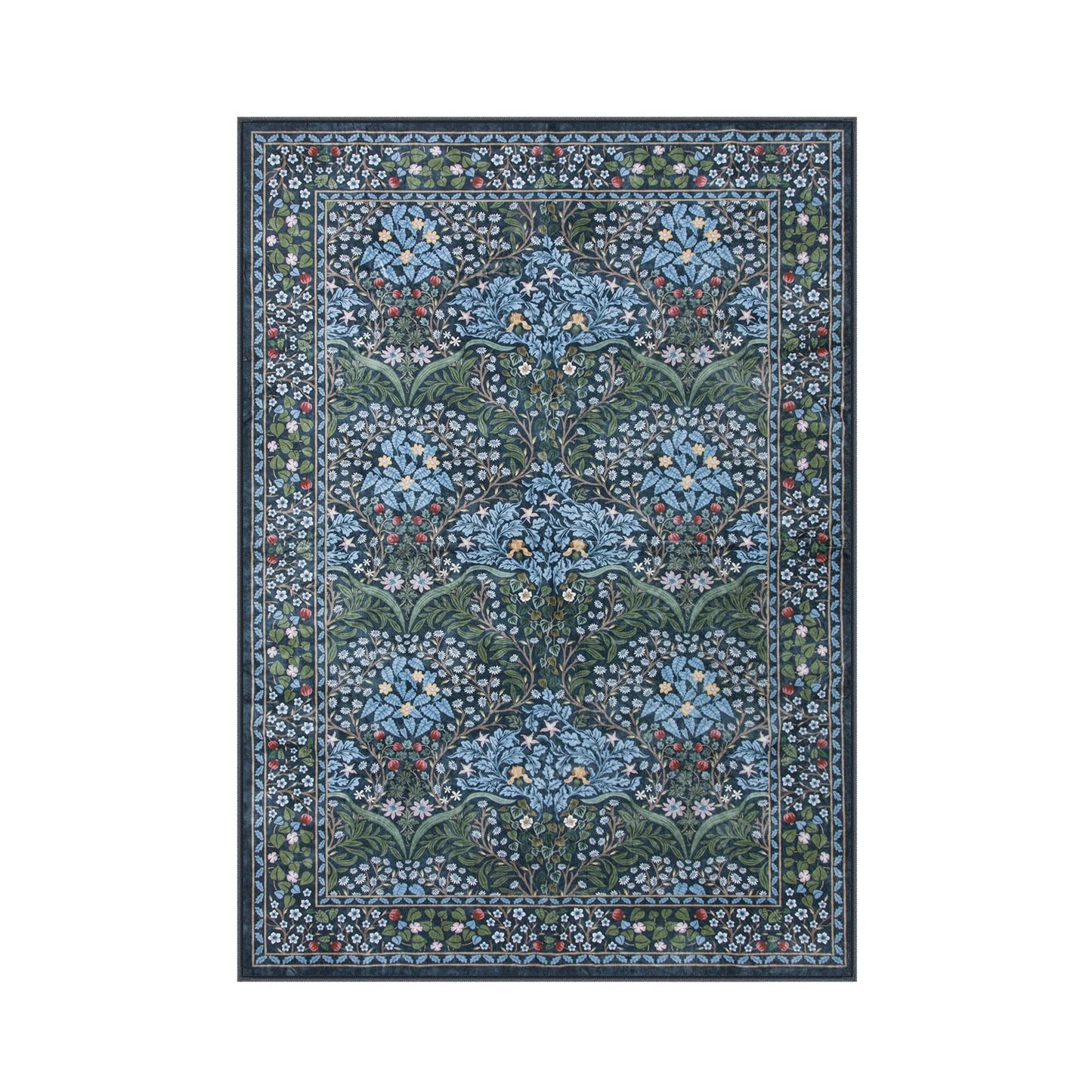 Lahome Floral Washable Area Rugs 5x7, Soft Blue Rugs for Living Room Bedroom, Boho Non Slip Low Pile Forest Stain Resistance Large Throw Carpet for Farmhouse Dining Room Office, Blue