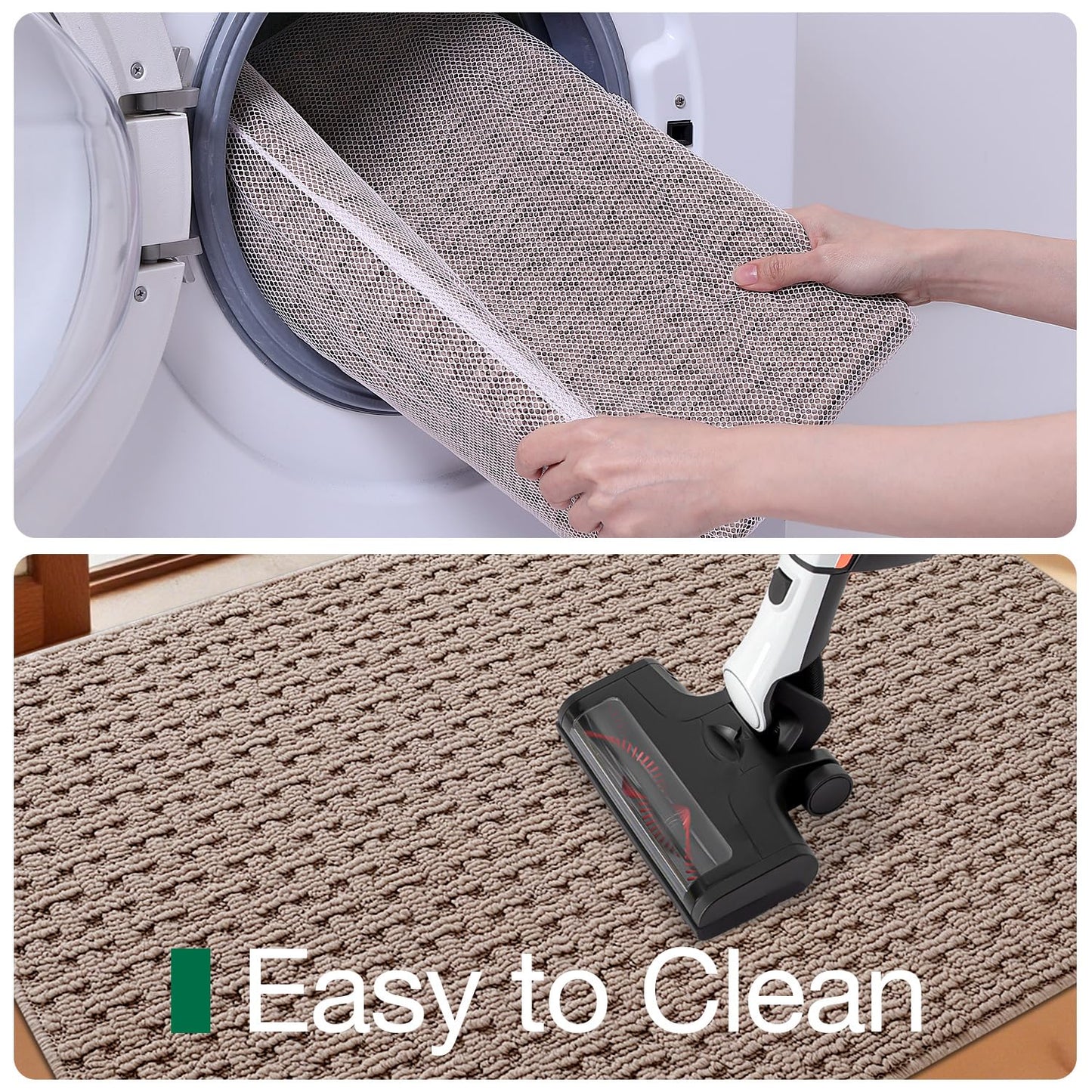 LUMI Washable Door Mat Indoor Entrance 32x48, Dirt Trapper Front Door Mats with Absorbent Interior and Non-Slip Rubber Backing, Entryway Doormat, Beige
