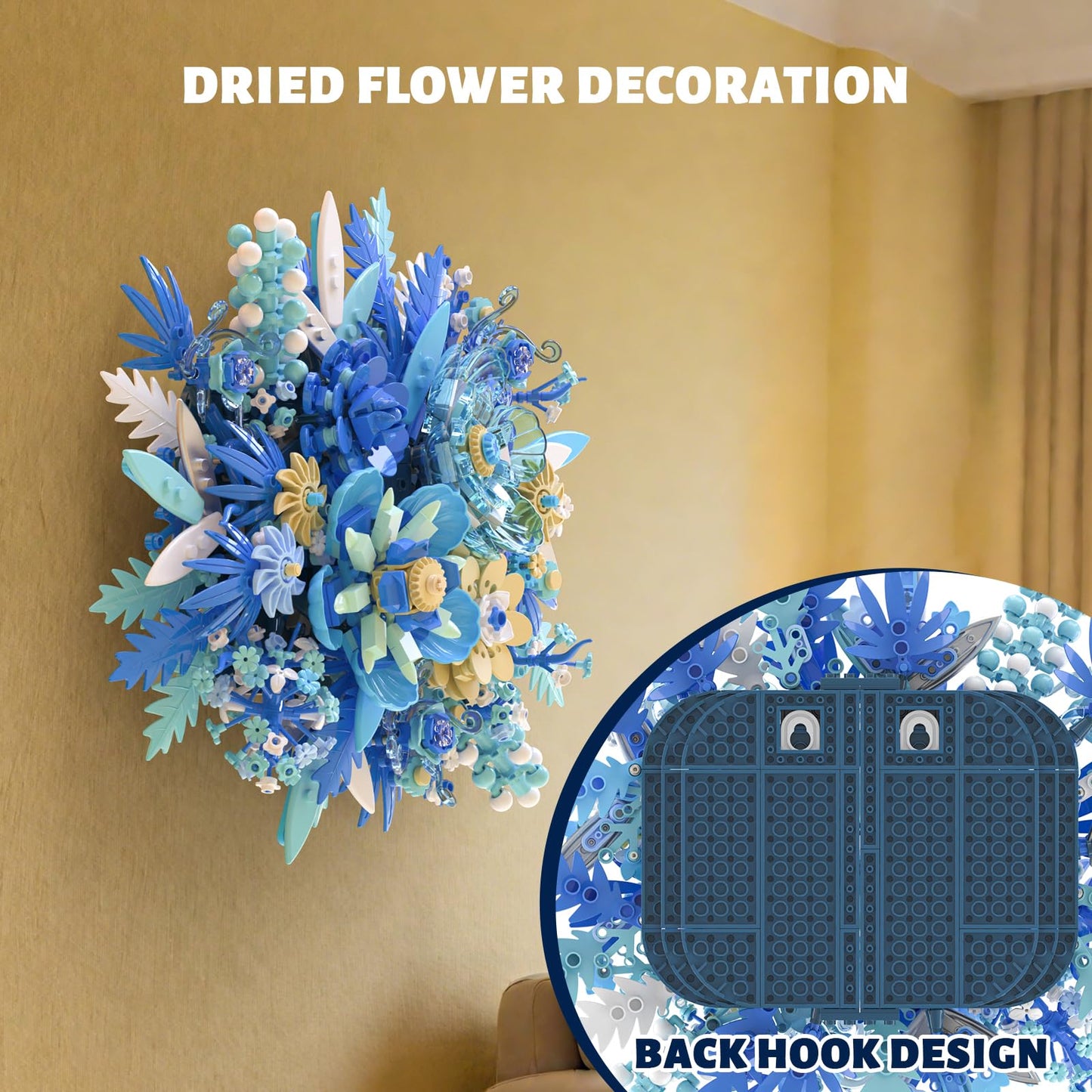 NERCISU Blue Flowers Bouquet Building Sets, Artificial Flower Botanical Collection, Home Decor Office Wall Art Plant Decoration, Building Toys Gifts for Adults Women and Kids Girls Age 8-12 (917 PCS)