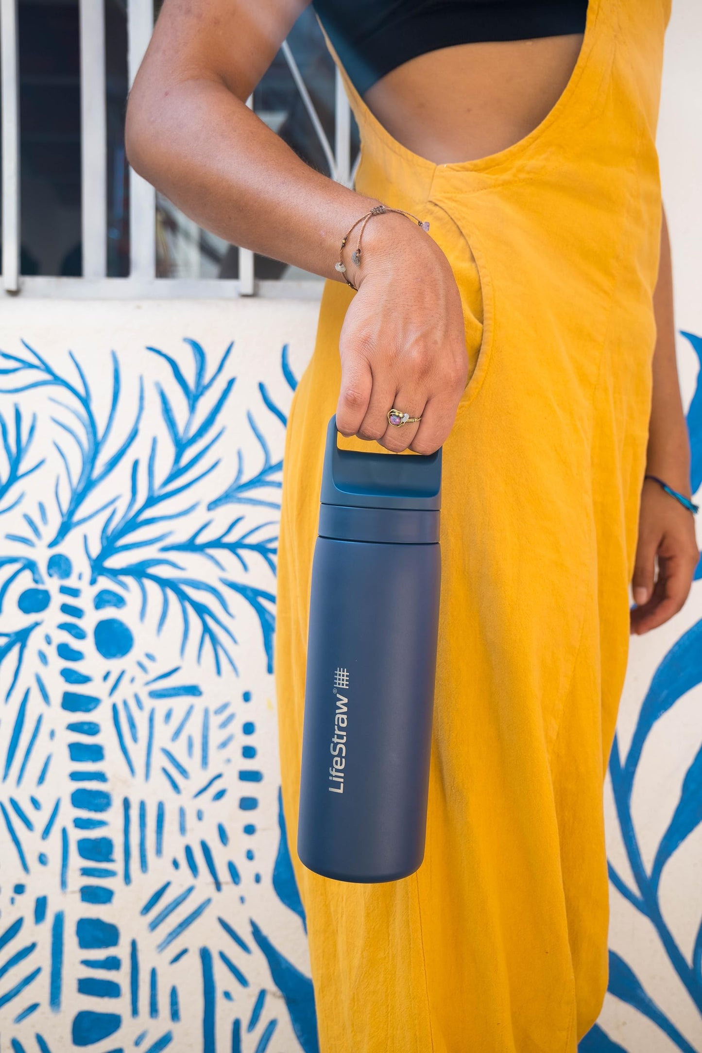 LifeStraw Go Series — Water Bottle Stainless Steel Bottle, 18oz, Aegan Sea, Removes Bacteria, Parasites, Microplastics, Improves Taste