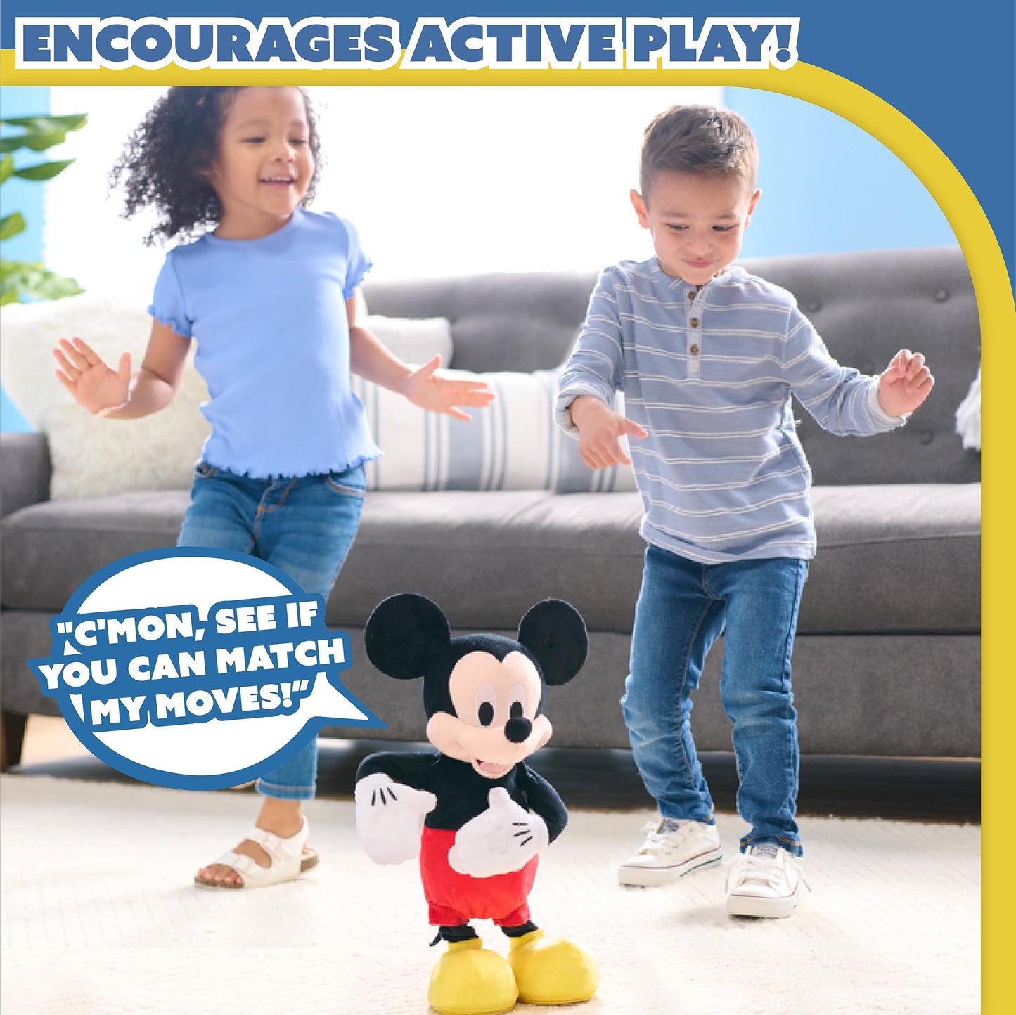 Disney Junior Mickey Mouse Hot Diggity Dance Mickey Feature Plush Stuffed Animal, Motion, Sounds, and Games, Officially Licensed Kids Toys for Ages 3 Up, Gifts and Presents