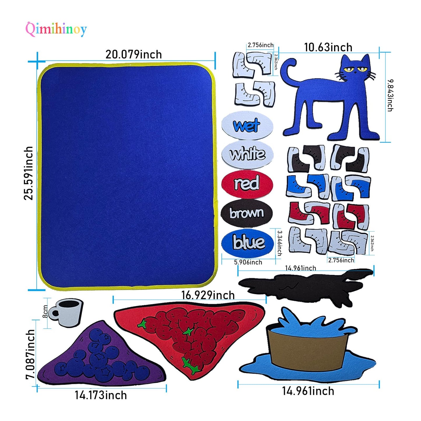 Qimihinoy Felt Story Board Set,Large Animals Felt Stroy Retelling Pieces for Toddlers,Preschool,Teachers, Speech, Therapy,Travel,Classroom (Pete The cat: I Love My White Shoes)