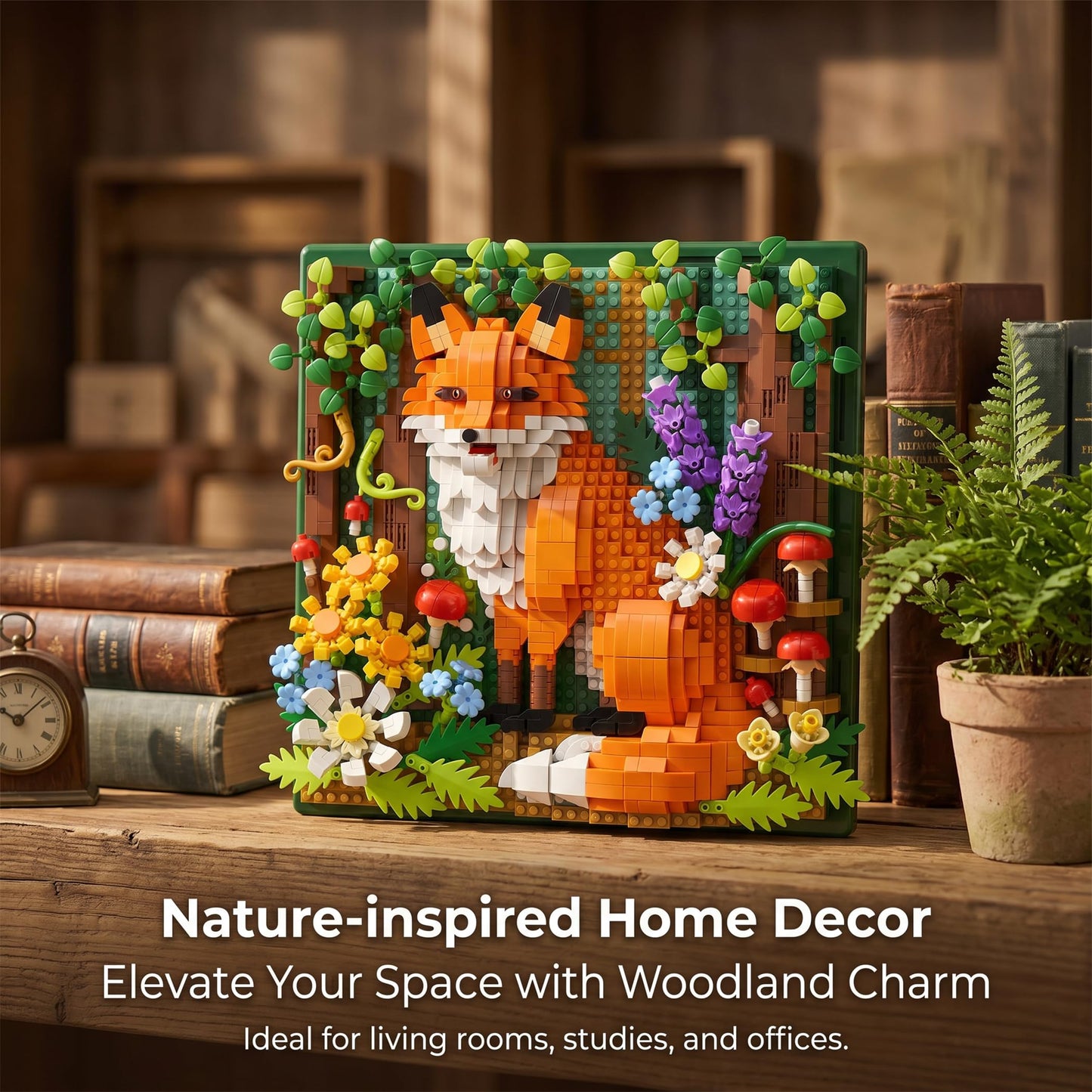 Loyratche Fox Animal 3D Wall Art Micro Mini Building Blocks Set for Adults, Micro Brick Forest Building Set Home Wall Decor or Desk Display