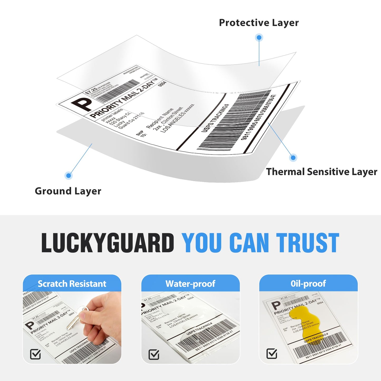LuckyGuard Fanfold 4" x 6" Direct Thermal Labels 4000 Thermal Printer Paper 8 Stacks Shipping Labels