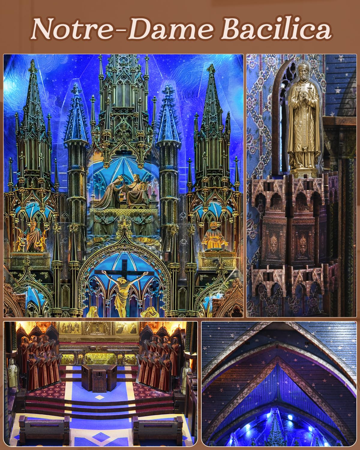 CCCDF DIY Wooden Dollhouse Kit, Gothic Revival Miniature with Dustproof Door, 2-3 Hours Assembly Creative Craft for Adults Bookshelf Decor (Notre-Dame Basilica