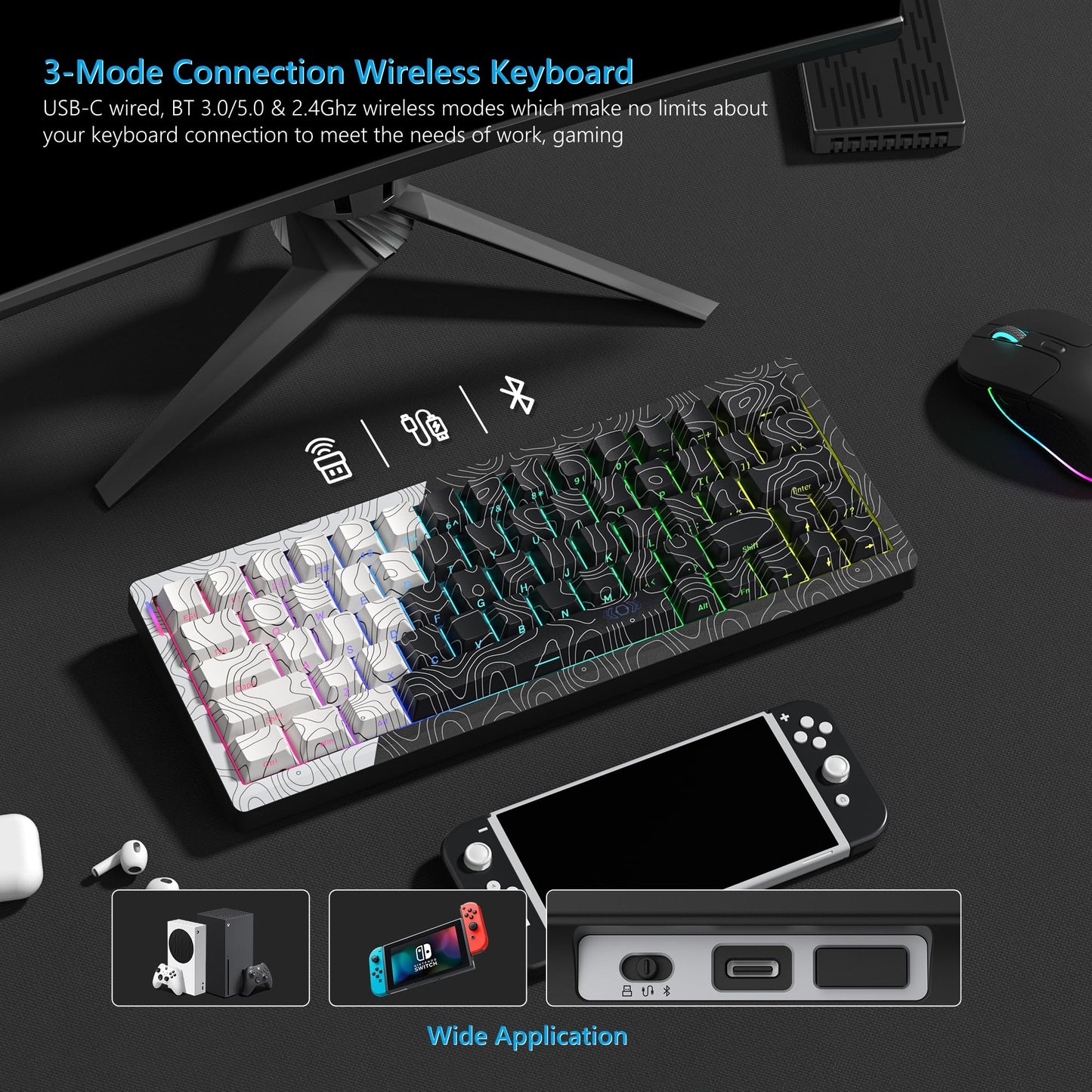 Womier Q61 60% Percent Keyboard with QMK/VIA Topographic Gaming Keyboard, Wireless Creamy Mechanical Keyboard, RGB Custom Keyboard Gasket Hot Swappable Keyboard for Windows & Mac-POM Linear Switch