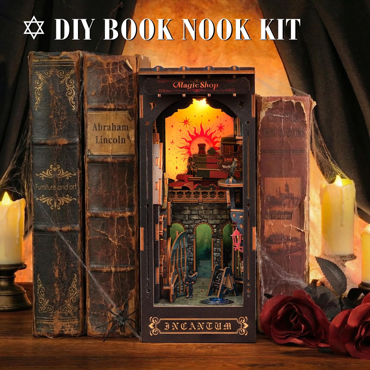 Rnfinewow Book Nook Kit for Adults