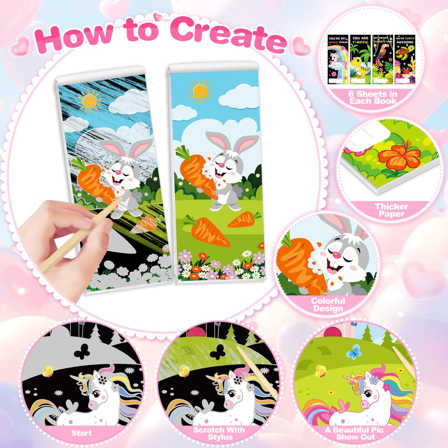 Shemira 24 Pack Valentines Day Cards with Scratch Paper, Classroom Valentines Exchange Gifts, Valentines Party Favors