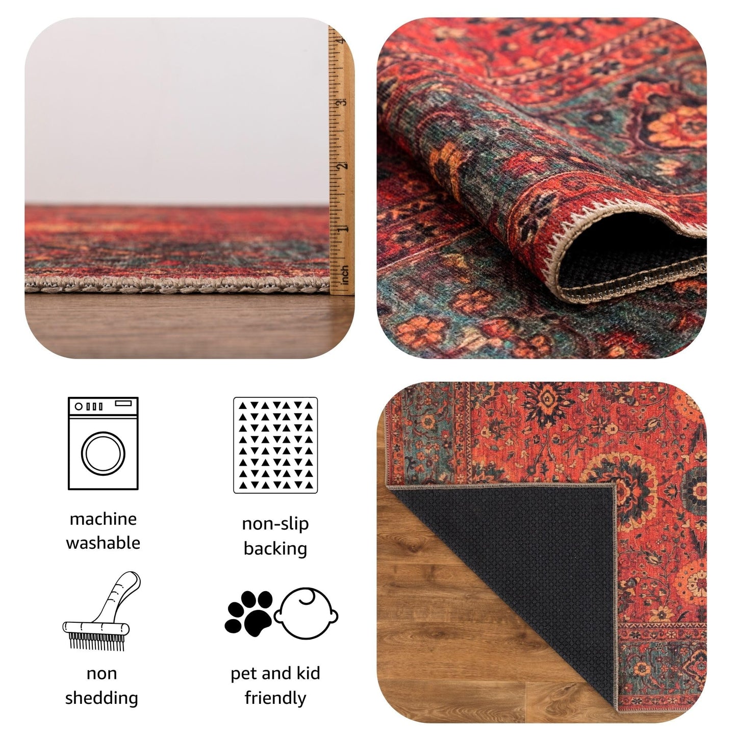 Keen Home Design 3x5 Rug - Machine Washable Entry Rug with Non-Slip Backing, Ideal for Enteryway, Kitchen, Bathroom, Laundry Room - Vintage, Easy Clean, Durable, Low Pile Rug - (3' x 5')