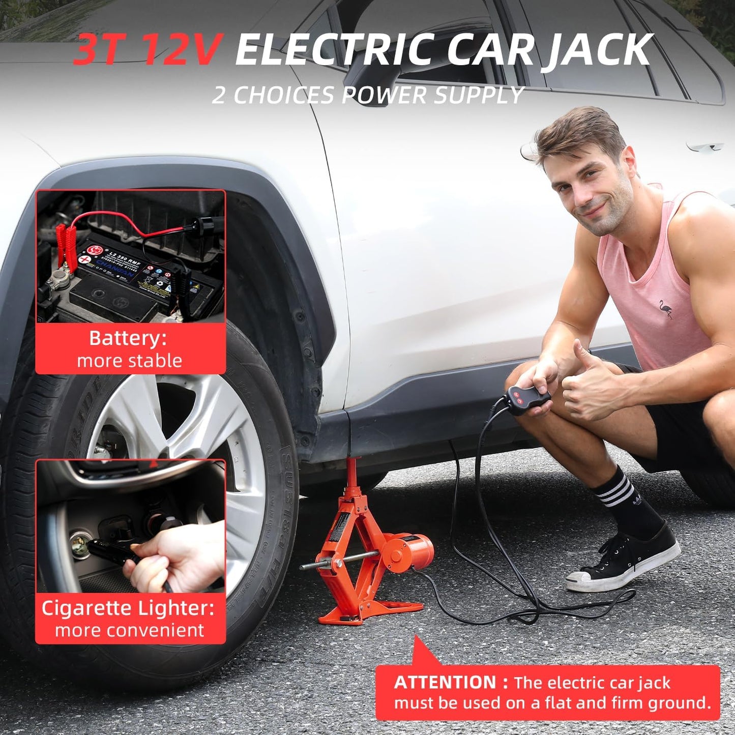 STANDTALL Electric Car Jack 3T Scissor Floor Jack Set 12V Automatic Vehicle Lift Kit for Road Emergency Tire Change Car Repair Tool for Sedans and SUV