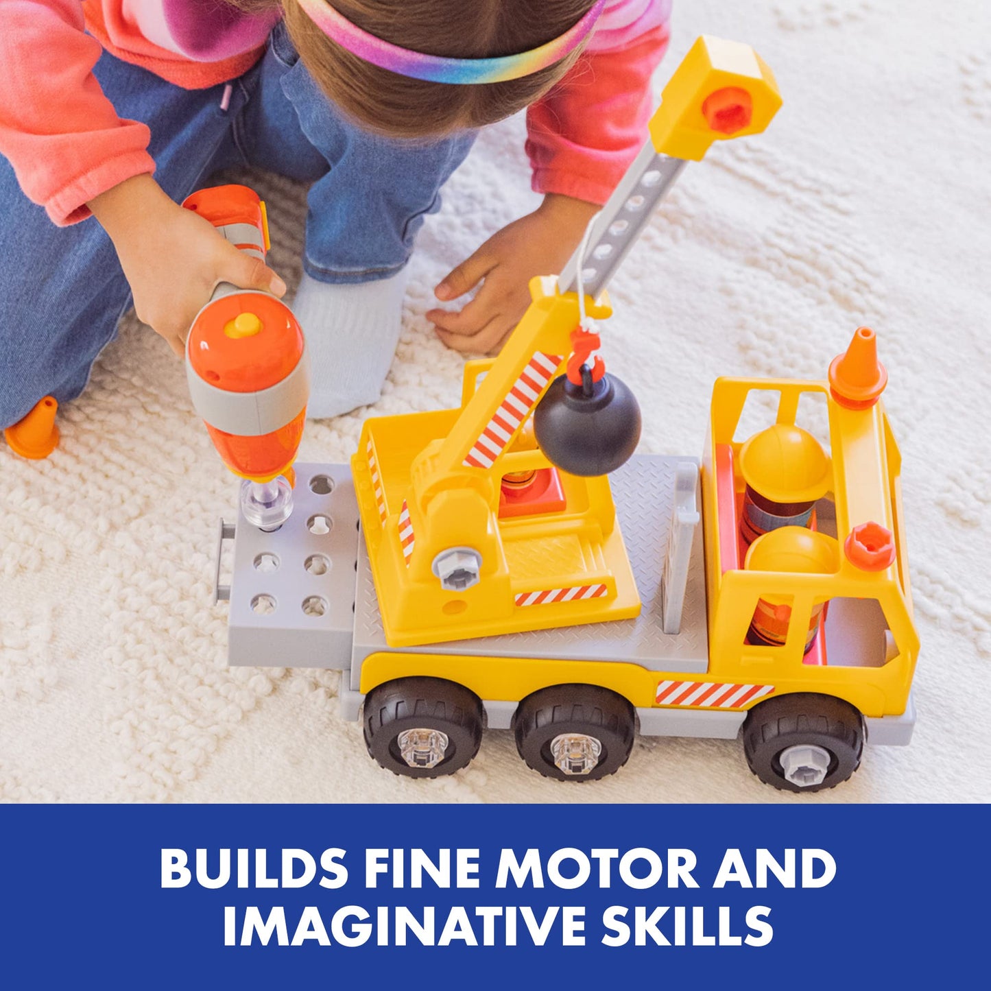 Educational Insights Design & Drill Bolt Buddies Crane - Construction Toys & Toddler Tools, Kids Tool Set with Real Electric Drill Toy, Take Apart STEM Set, Toddler Building Toys for Ages 3+