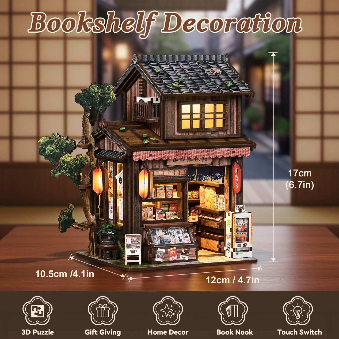 Book Nook Kit - Kasuga Grocery Store, 209 PCS DIY Miniature House 3D Wooden Puzzles for Adults, Dollhouse Tiny Booknook Bookshelf Decor, Stress Relief Craft for Enthusiasts Lovers Family & Friends