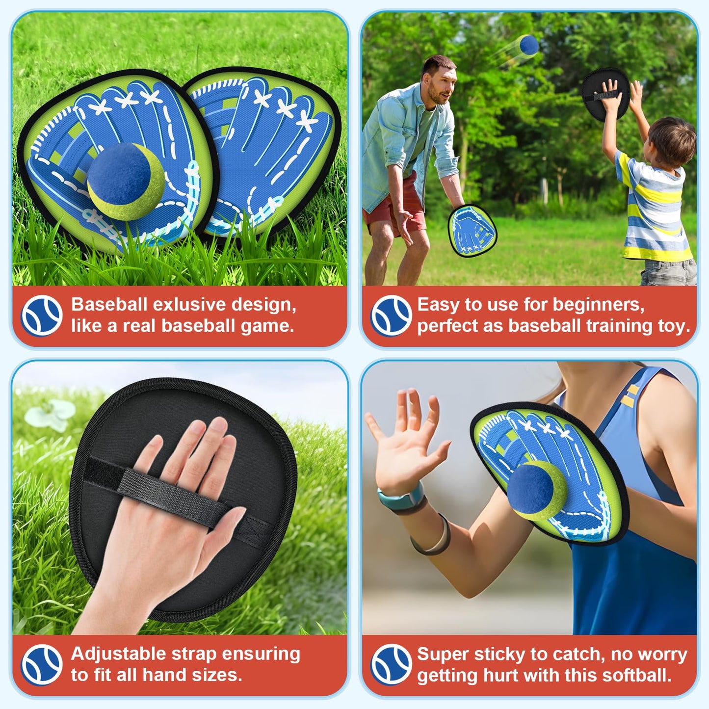 Ellinjan 4 Pack Catch Ball Game Set Baseball Training Gloves Outdoor Toys Summer Pool Yard Camping Sports Game