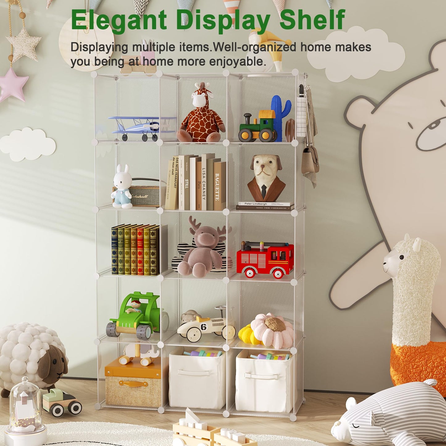 C&AHOME Cube Storage Organizer, 16-Cube Shelves Units, Plastic Storage Cubes, DIY Closet Organizer, Modular Closet Storage Shelf Ideal for Home, 48.4" L × 12.4" W × 48.4" H Transparent Twill UPCS16T