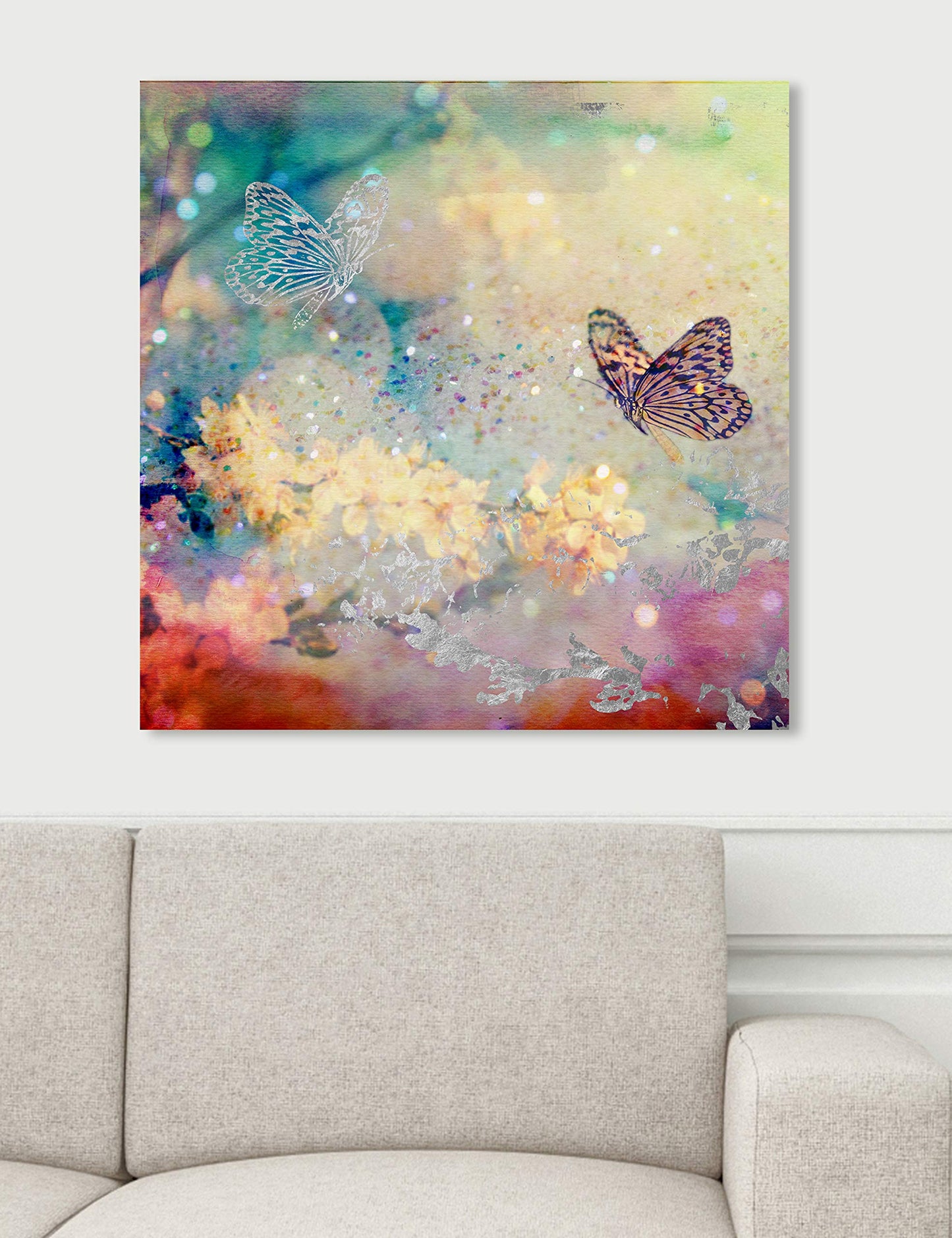 The Oliver Gal Artist Co. Botanical Wall Art Canvas Prints 'Butterfly Dance' Home Décor, 24" x 24", Pink, Yellow