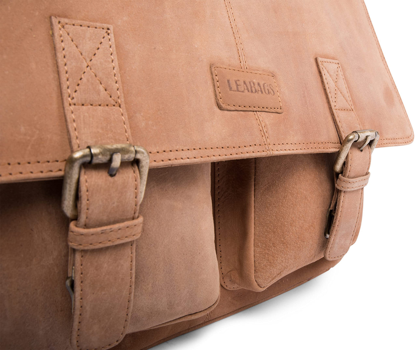 LEABAGS Leather Briefcases for Men - Genuine Leather Cambridge 15 Inch Laptop Bag - Messenger Bag Vintage Shoulder Bag