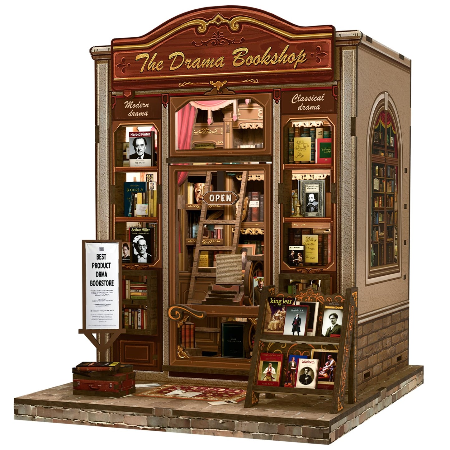 Fsolis Book Nook Kit - DIY Miniature House Kit for Adult Mini House Tiny Home Building Craft Kit Bookshelf Nook Decor Gifts for Book Lovers(The Drama Bookshop)