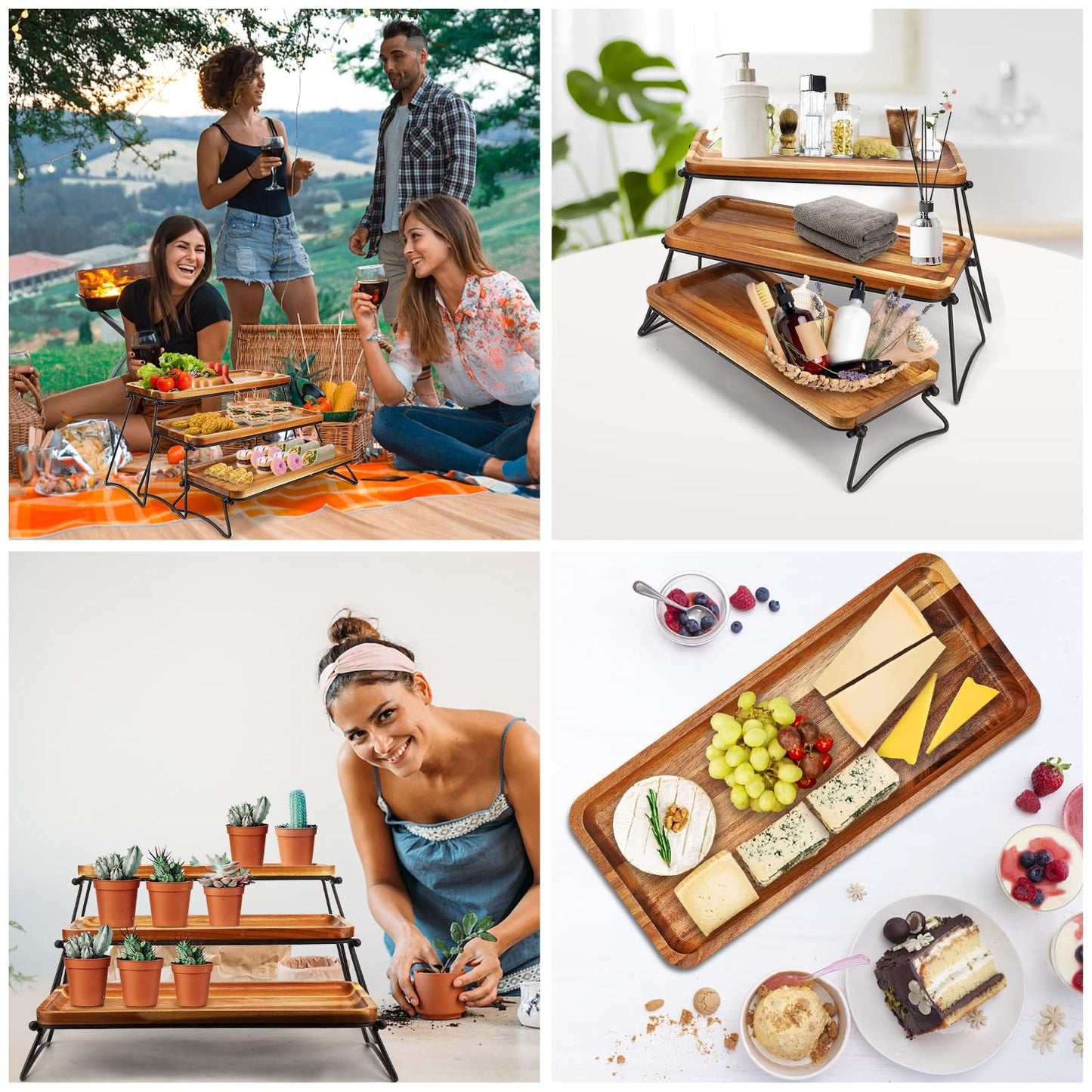 Manspdier 3 Tier Cupcake Stand & Towers Serving Tray for Party, Acacia Wooden Dessert Table Display Set, Decorative Tiered Decor Small Chees Charcuterie Boards Rustic Wood Platters Trays, (A010)