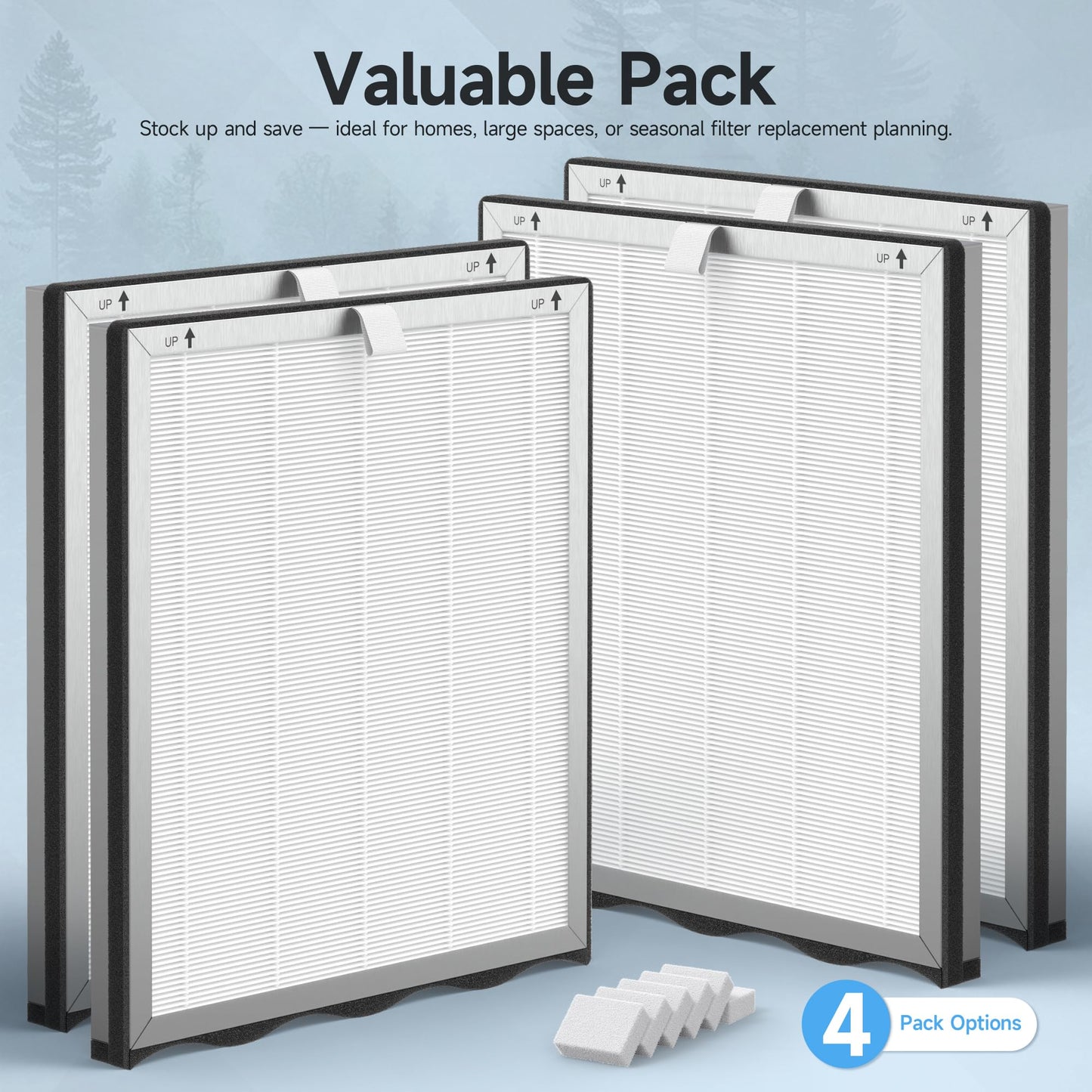 4 Packs Upgraded APH4000 Replacement Filter Compatible with KNKA APH4000 Air Purifier, 2-in-1 Main Filter and Activated Carbon Filters with Extra 6 Aroma Pads