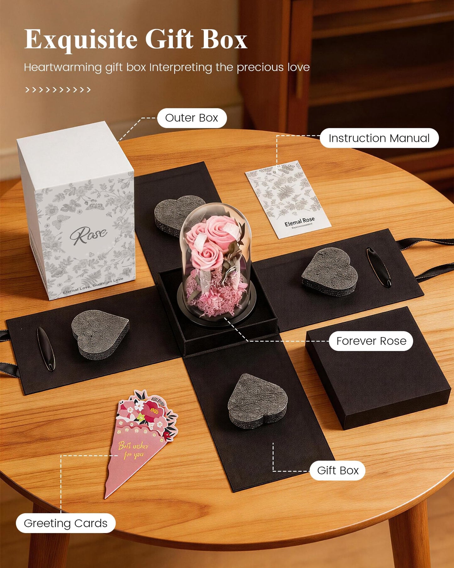 Agrul Birthday Gifts for Women Forever Preserved Flowers Roses in Glass Dome for Women Mom Wife Girlfriend Daughter Birthday Gifts/Pink Rose