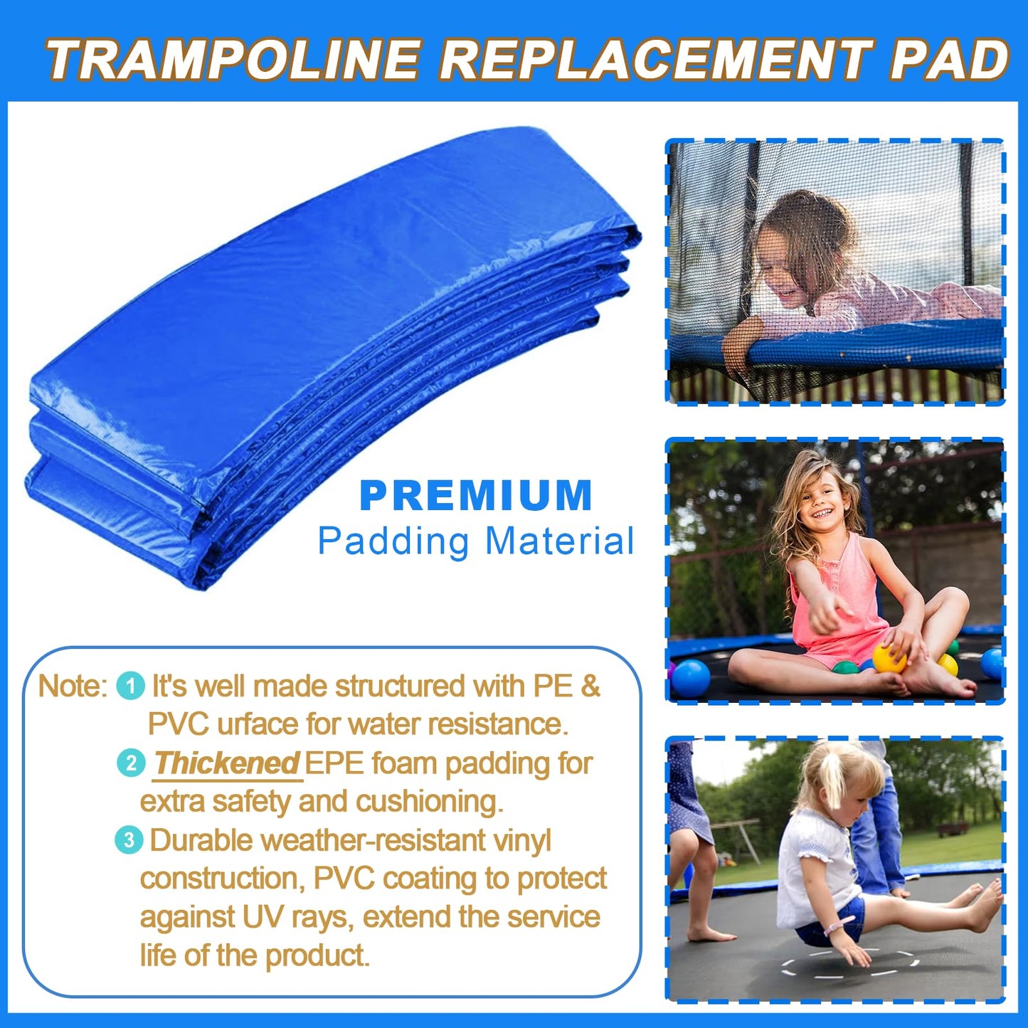 12 ft Trampoline pad Replacement, Trampoline Spring Cover, Thickened EPE Foam Tear-Resistant Waterproof Trampoline Safety Pad, No Holes for Pole