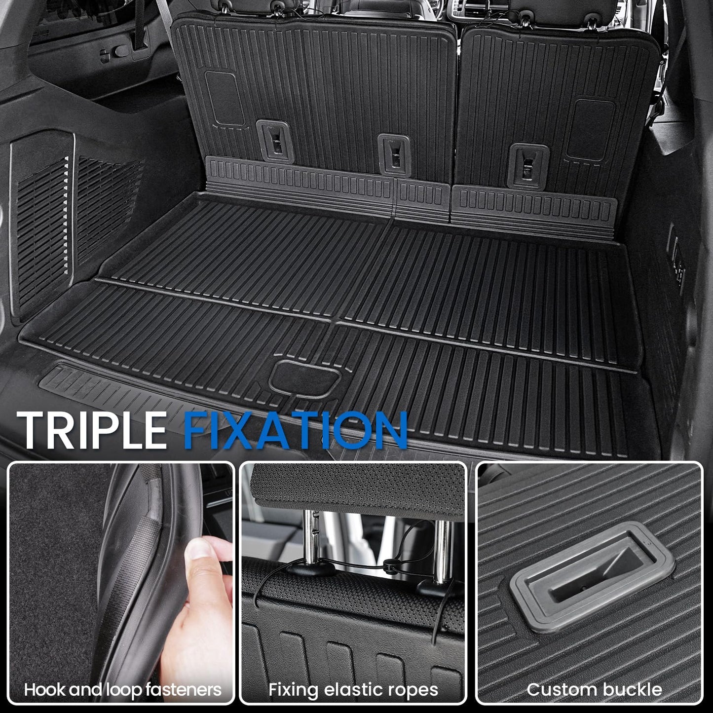 JOULARISE Cargo Mat Backrest Mats for 2021-2024 2025 2026 Chevrolet Chevy Suburban/GMC Yukon XL SUV Car Mat Accessories, All Weather TPE Trunk Cargo Liner(Cargo Mat+3rd Row Backrest Mat)