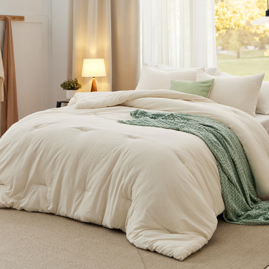 Bedsure Oversized Queen Comforter Set, Cream Soft Prewashed Bedding for All Seasons, 3 Pieces GentleSoft™ Bed Set, 1 Lightweight Comforter (98"x98") and 2 Pillowcases (20"x26")