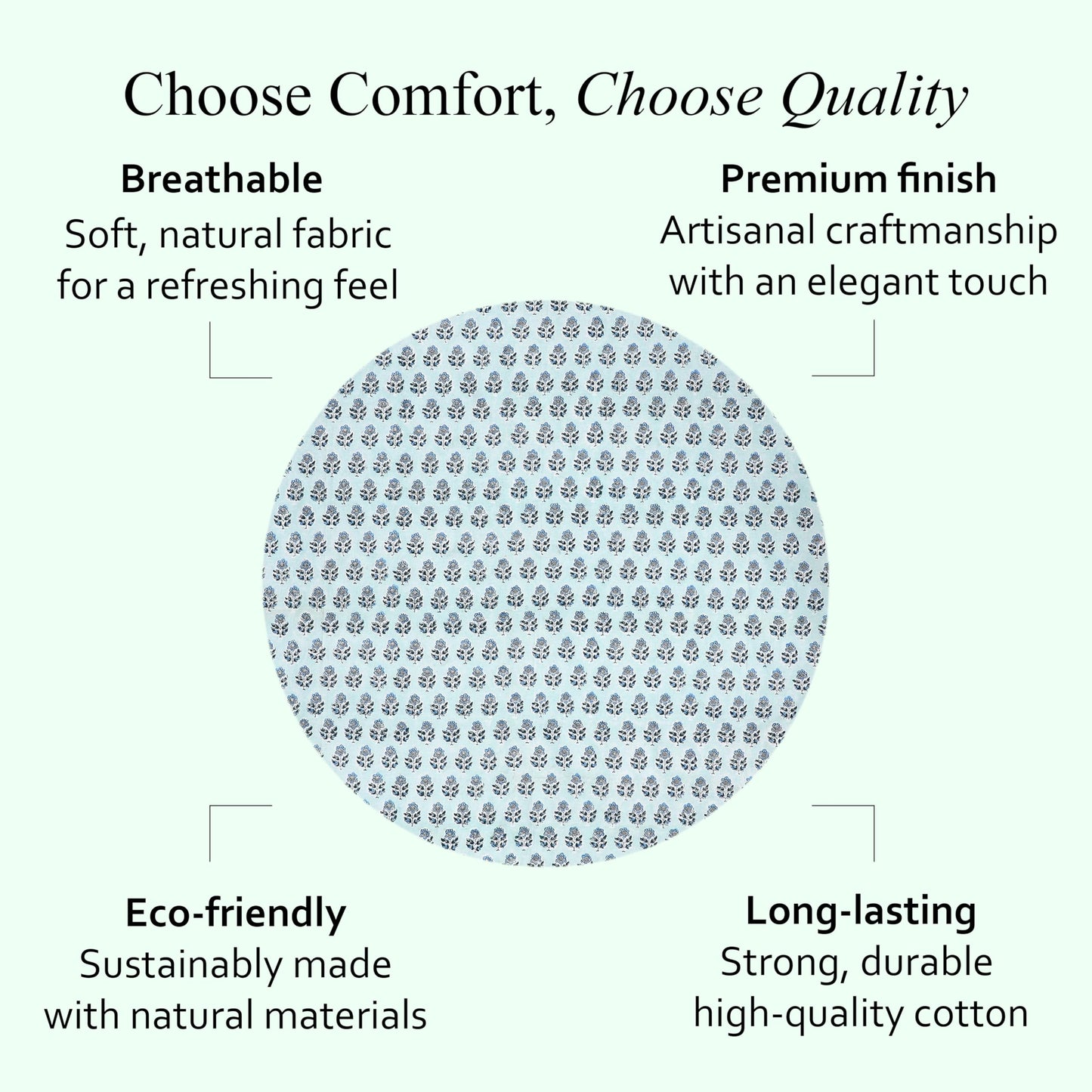 CPC Round Tablecloth- Cotton Indian Block Print Tablecloth -Handmade Printed Washable Cotton Table Cloth - Spring/Summer, Wedding Table Cover - Poppy Blue 90 Inches