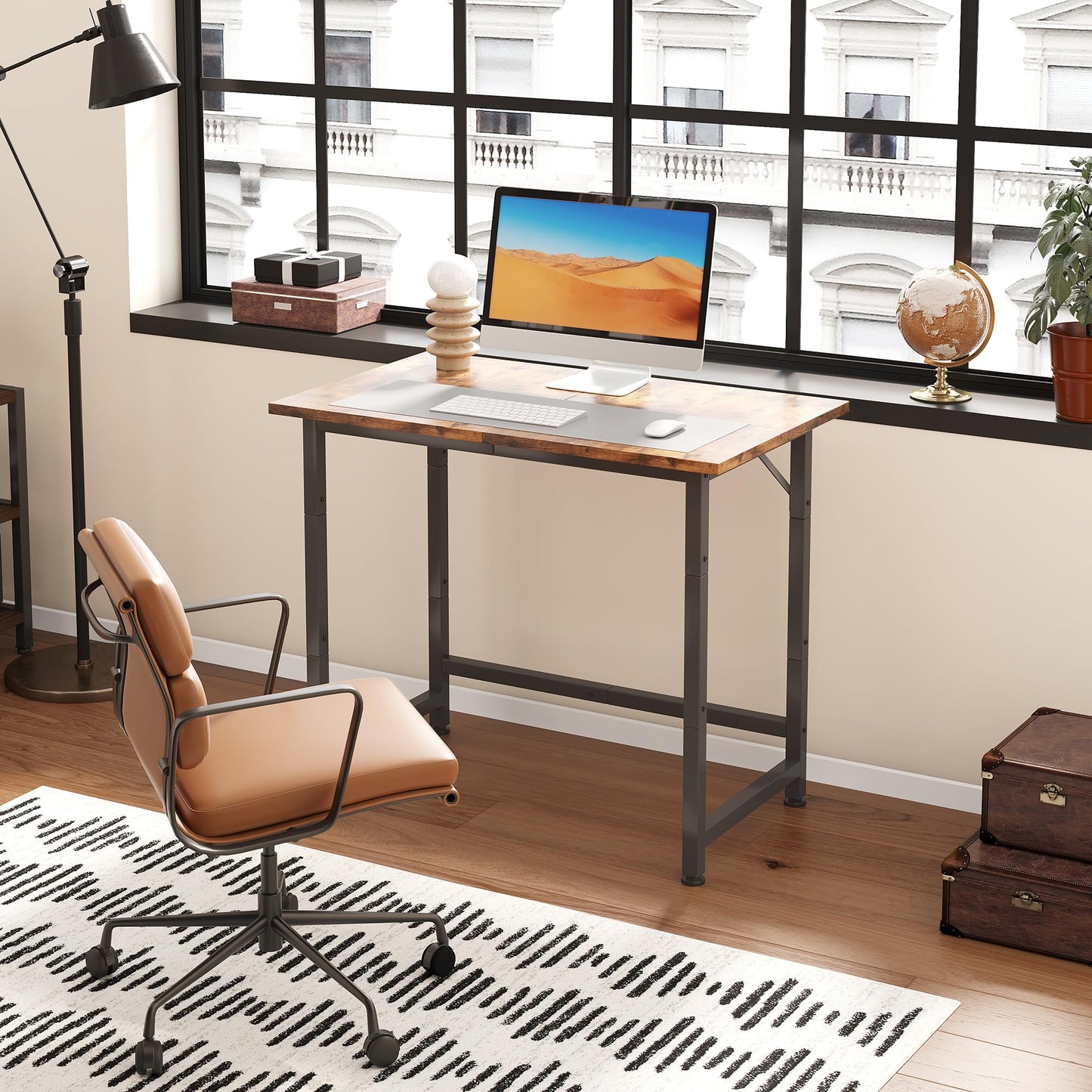 COTUBLR Small Desk, 24 Inch Small Computer Desk for Spaces, Compact Tiny Mini Simple Desk Table for Bedroom Home Office Writing Work Study Kids Student Teacher, Bonus Mousepad, Rustic Brown