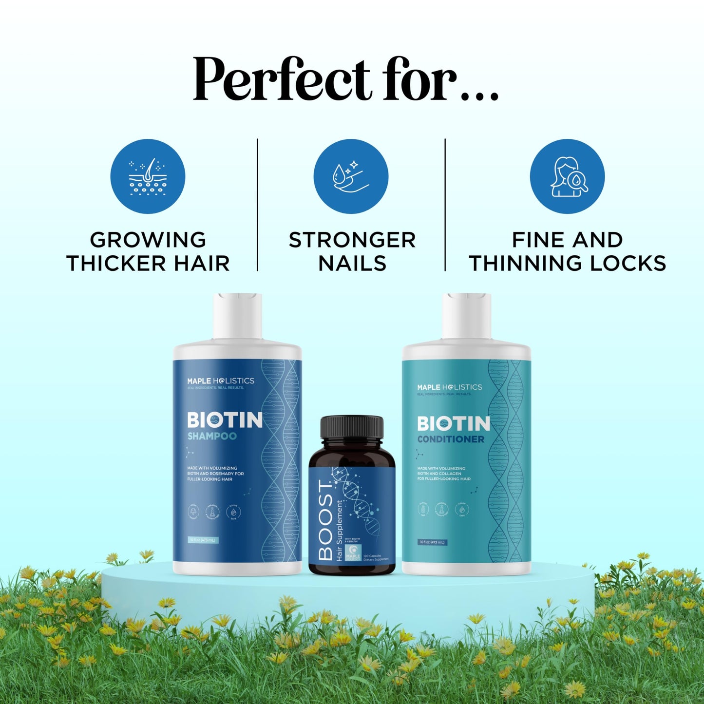 Biotin for Hair Growth Treatment Set - Biotin Shampoo and Conditioner Set Sulfate Free plus Hair Loss Supplement for Women & Men with Saw Palmetto Horsetail Collagen and Keratin (2 Month Supply)